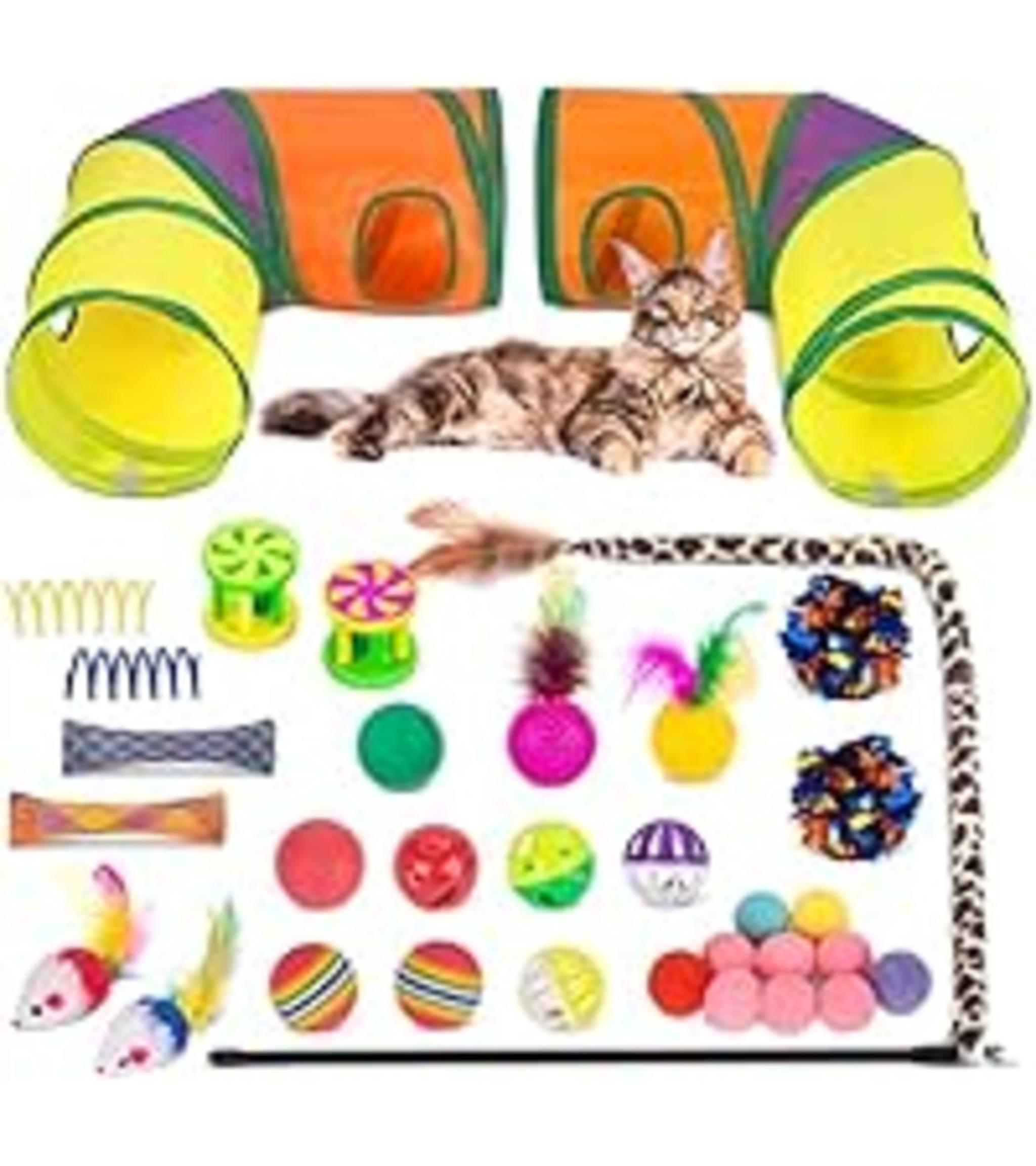 33Pcs Cat Toys Variety Pack with Collapsible Tunnel, Feather Wand and Interactive Balls image 17