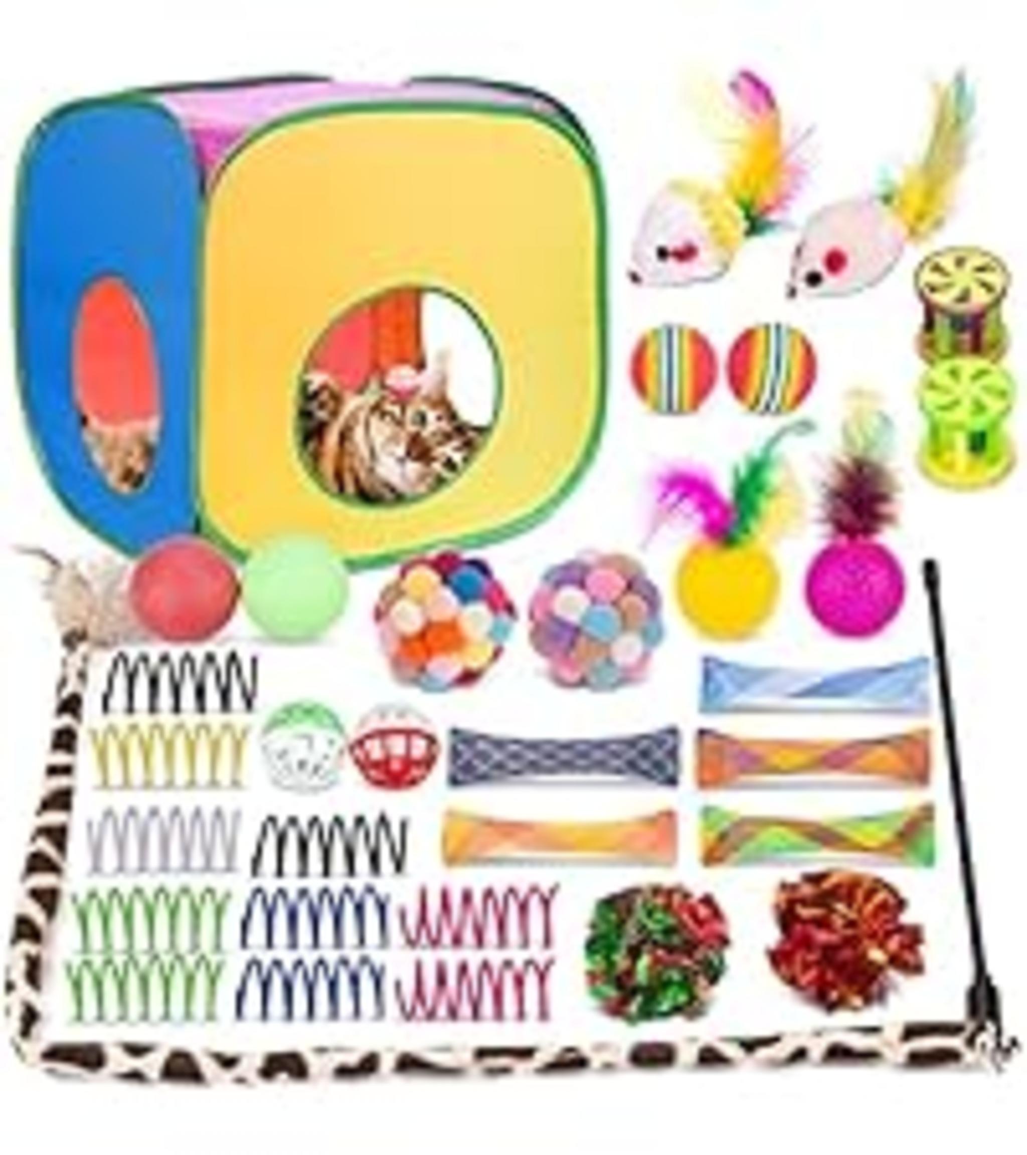 33Pcs Cat Toys Variety Pack with Collapsible Tunnel, Feather Wand and Interactive Balls image 16