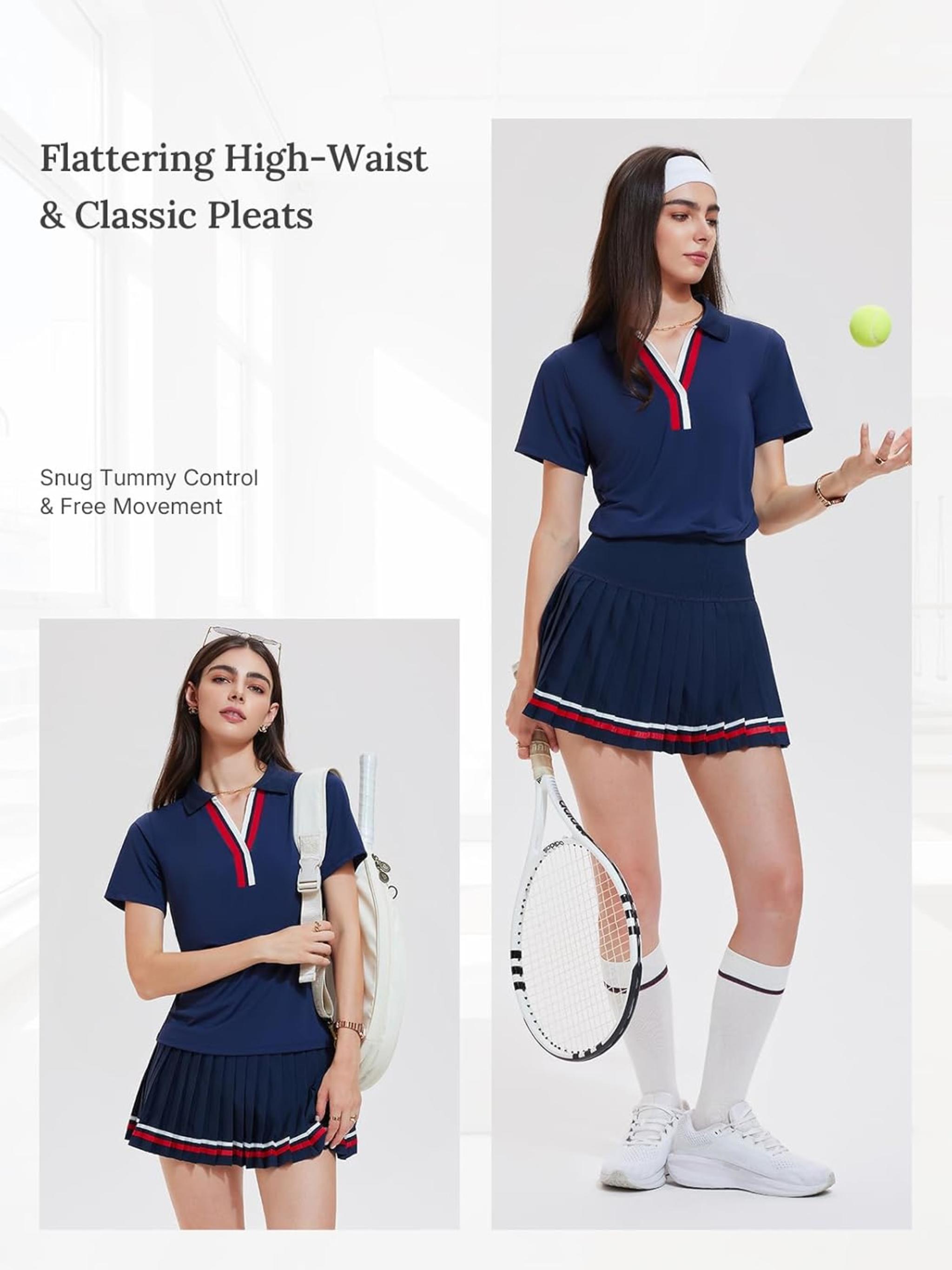 Women's 2 Piece Pleated Tennis Skirt and Polo V-Neck Athletic Set