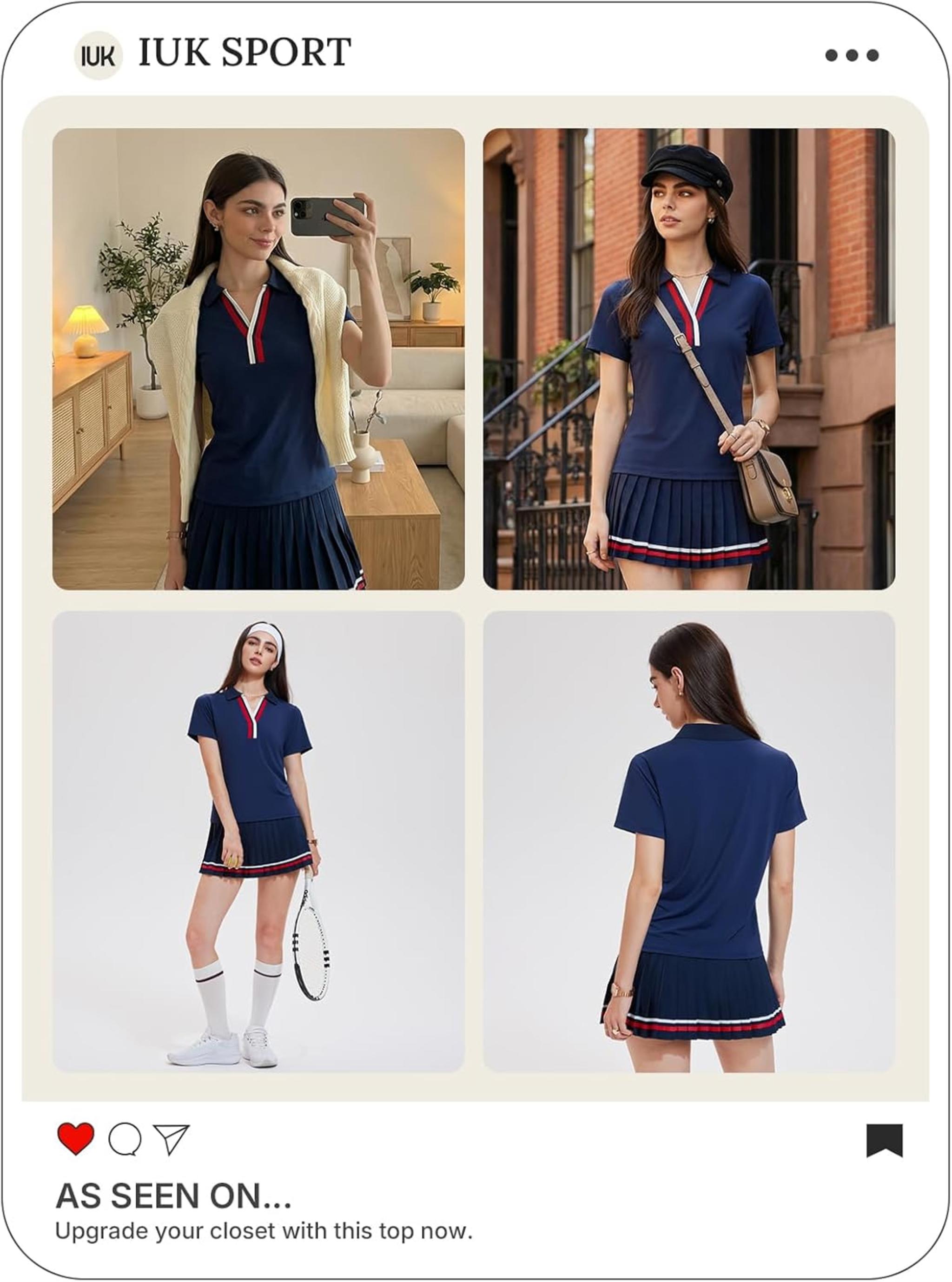 Women's 2 Piece Pleated Tennis Skirt and Polo V-Neck Athletic Set