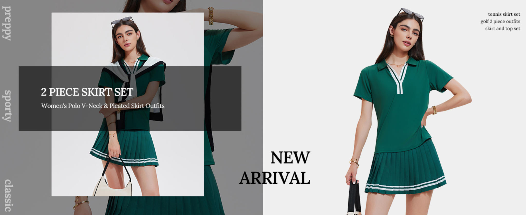 Women's 2 Piece Pleated Tennis Skirt and Polo V-Neck Athletic Set image 12