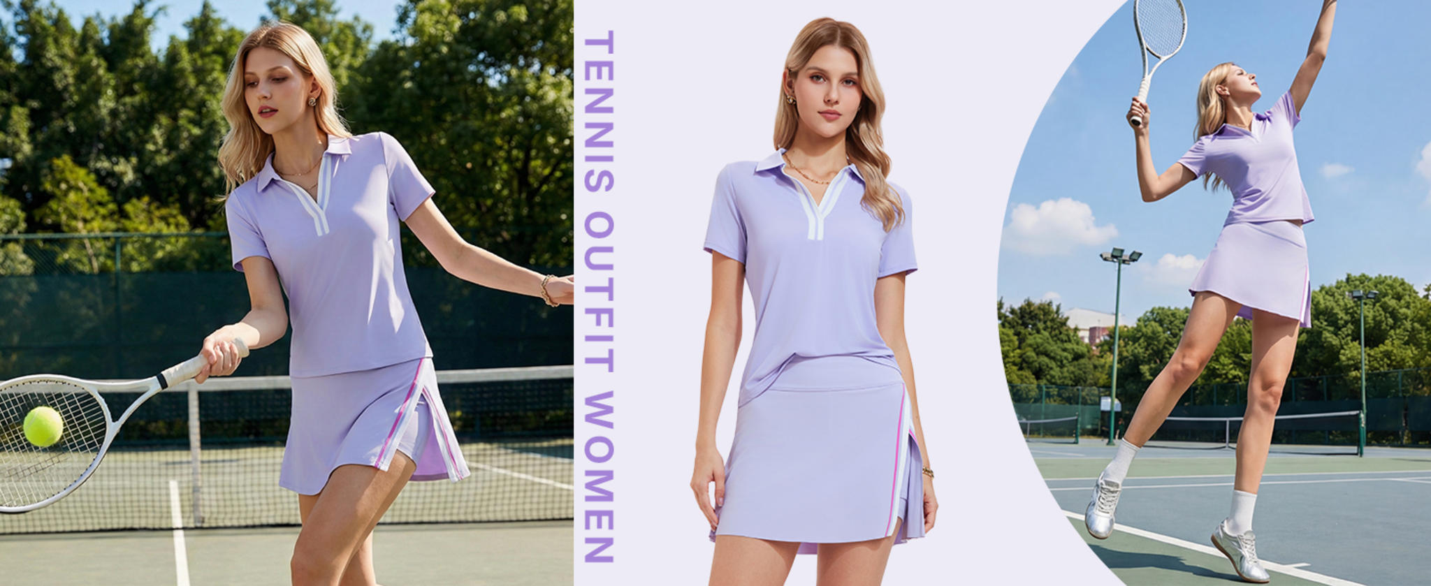 Women's Colorblock V Neck Polo & High Waisted Side Slit Skort Athletic Set image 9