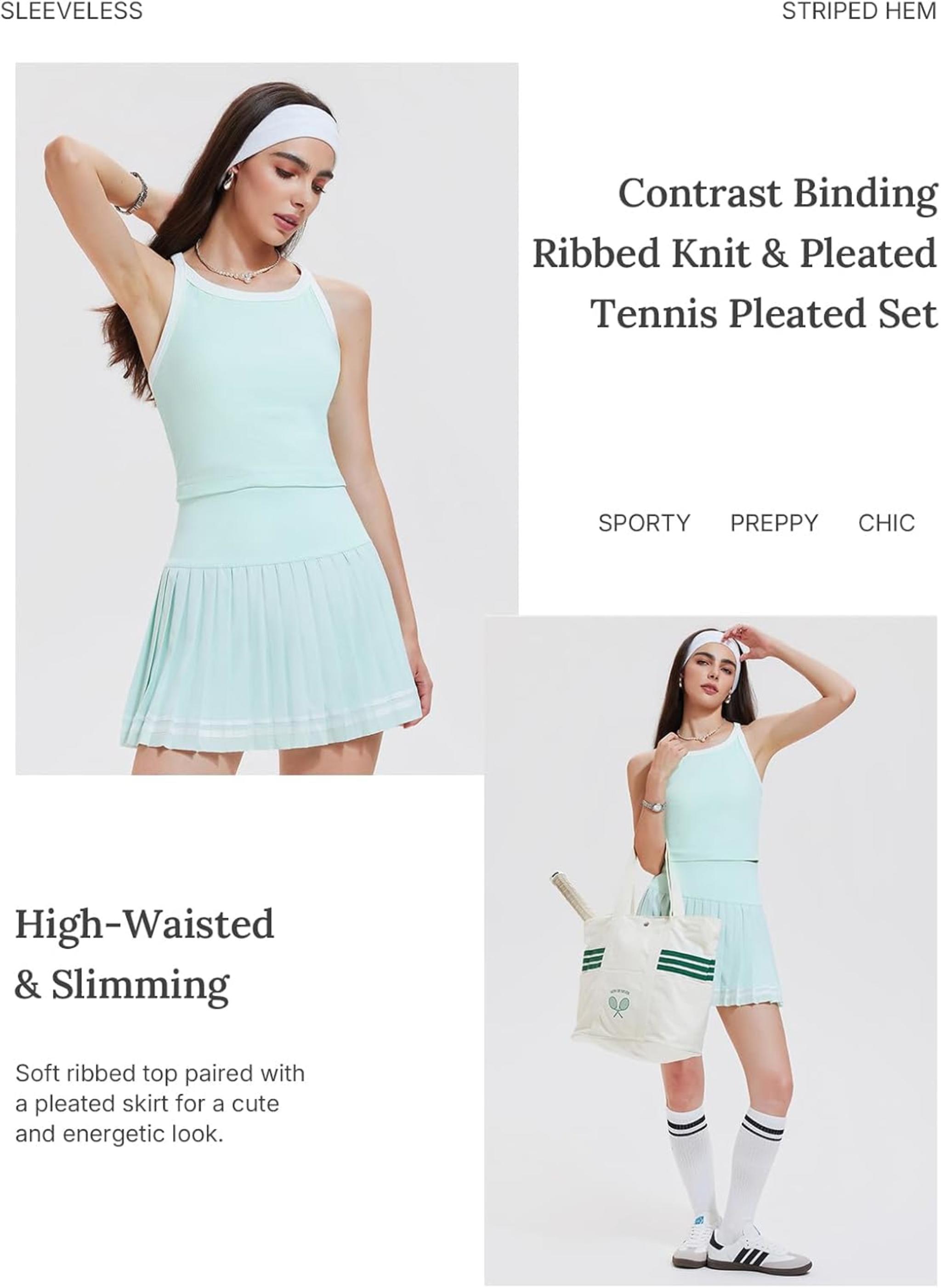 Women's 2 Piece Racerback Tank Top and Athletic Tennis Skirt Set