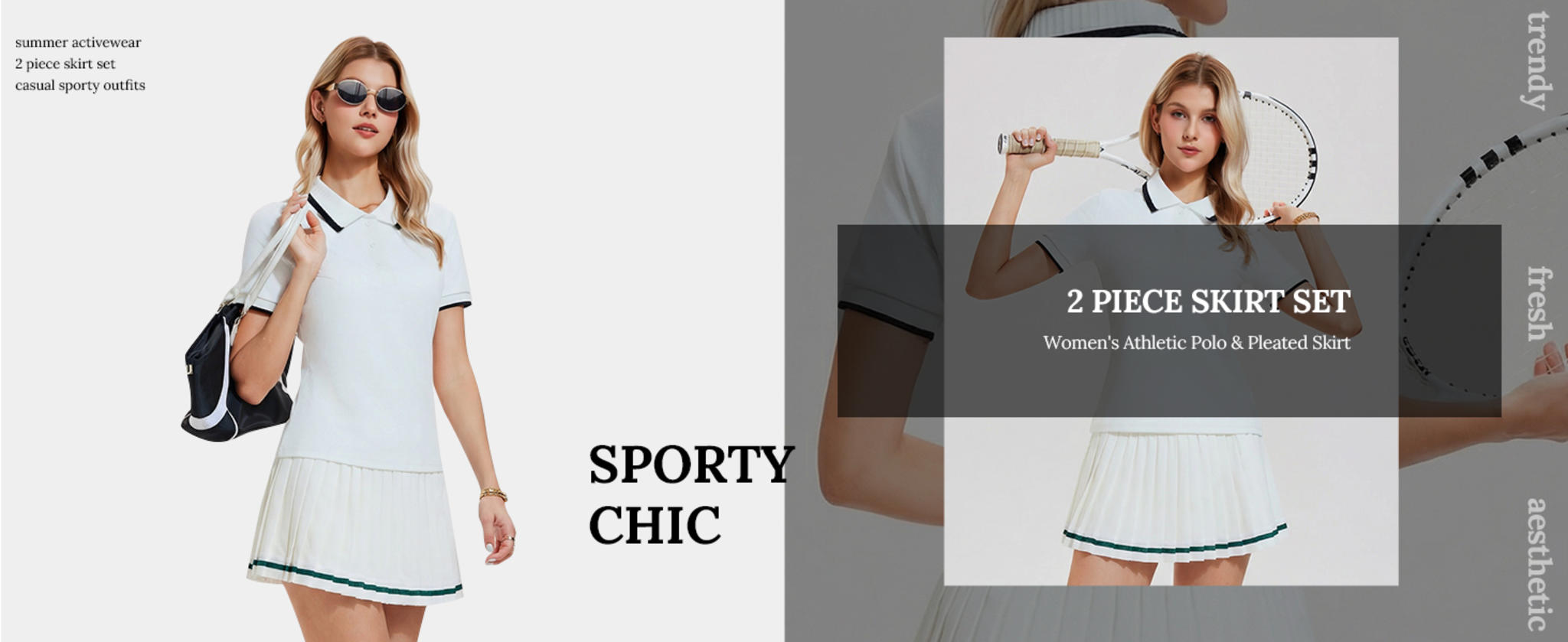Women's 2 Piece Tennis Skirt Set - Pleated Polo Skort with Pockets image 12