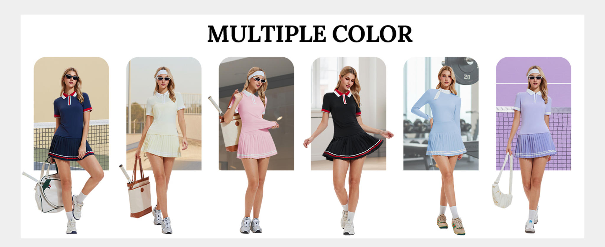 Women's 2-Piece Tennis Skirt Set with Polo V-Neck Top & High-Waisted Pleated Skirt image 21