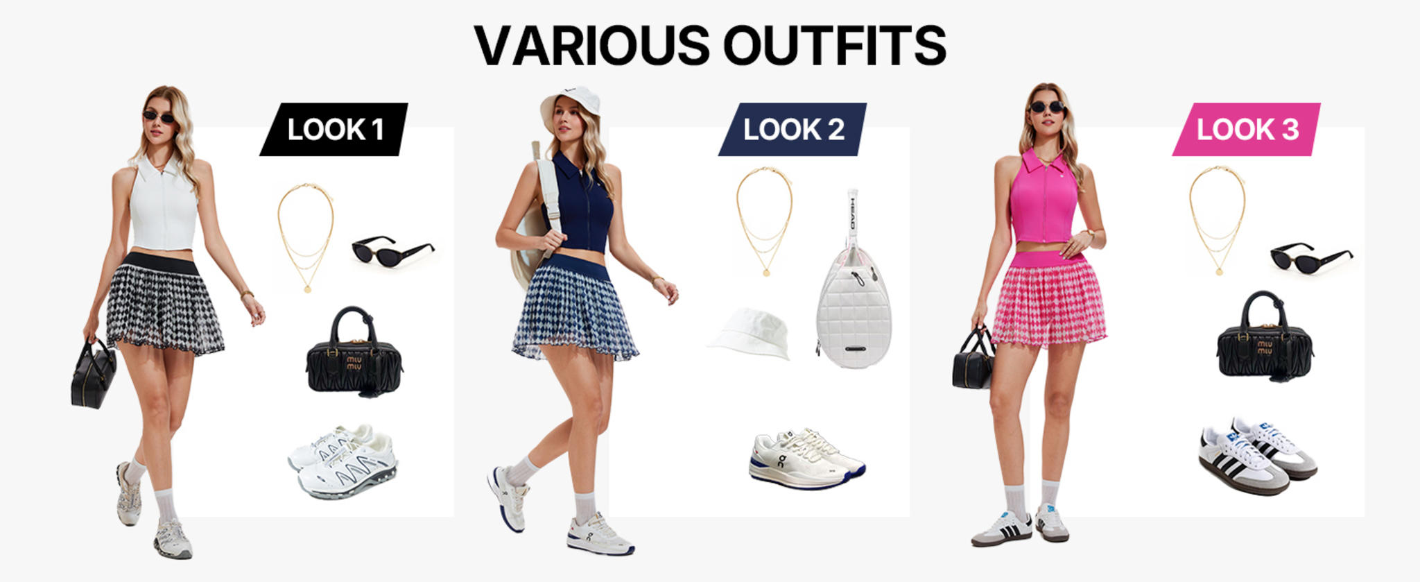 Women's 2 Piece Tennis Skirt Set with Flowy Mesh Pleated Skirt and Full Zip Crop Top image 15