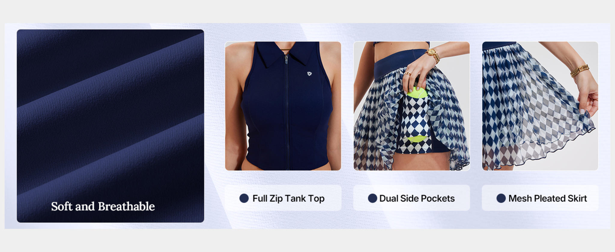 Women's 2 Piece Tennis Skirt Set with Flowy Mesh Pleated Skirt and Full Zip Crop Top image 17