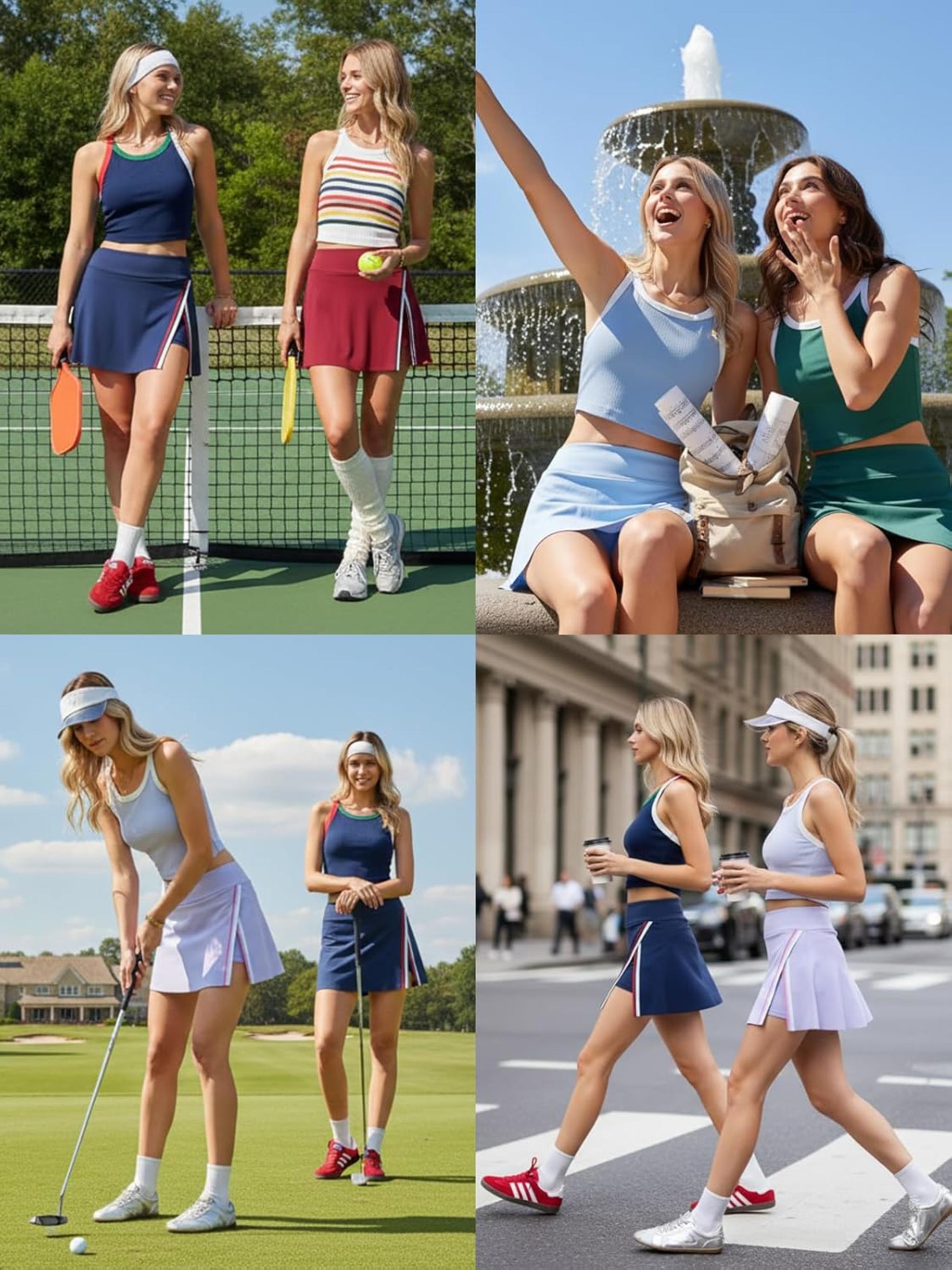 Women's 2 Piece Tennis Skirt Set with Side Slit Skort and Padded Crop Top