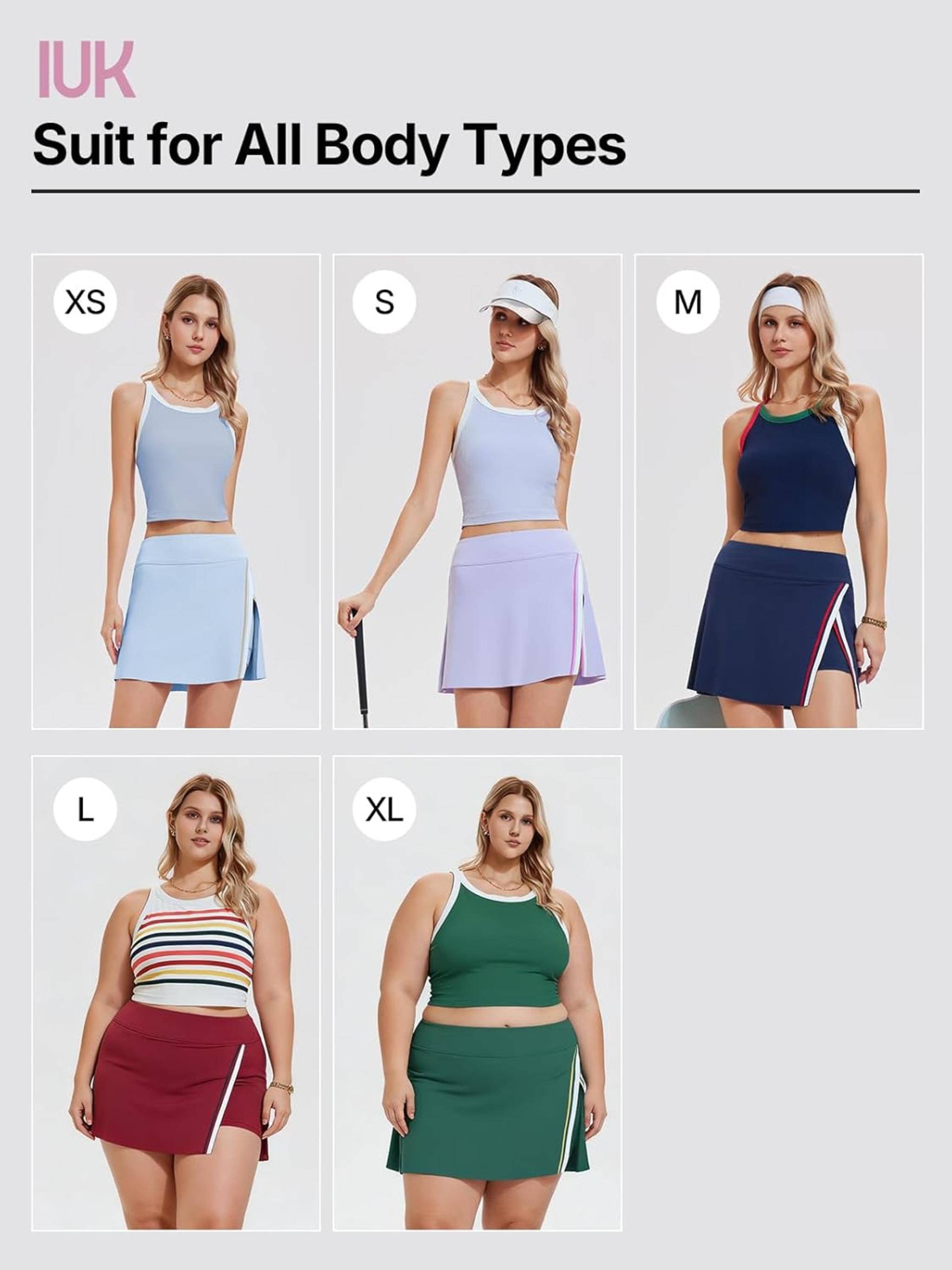 Women's 2 Piece Tennis Skirt Set with Side Slit Skort and Padded Crop Top