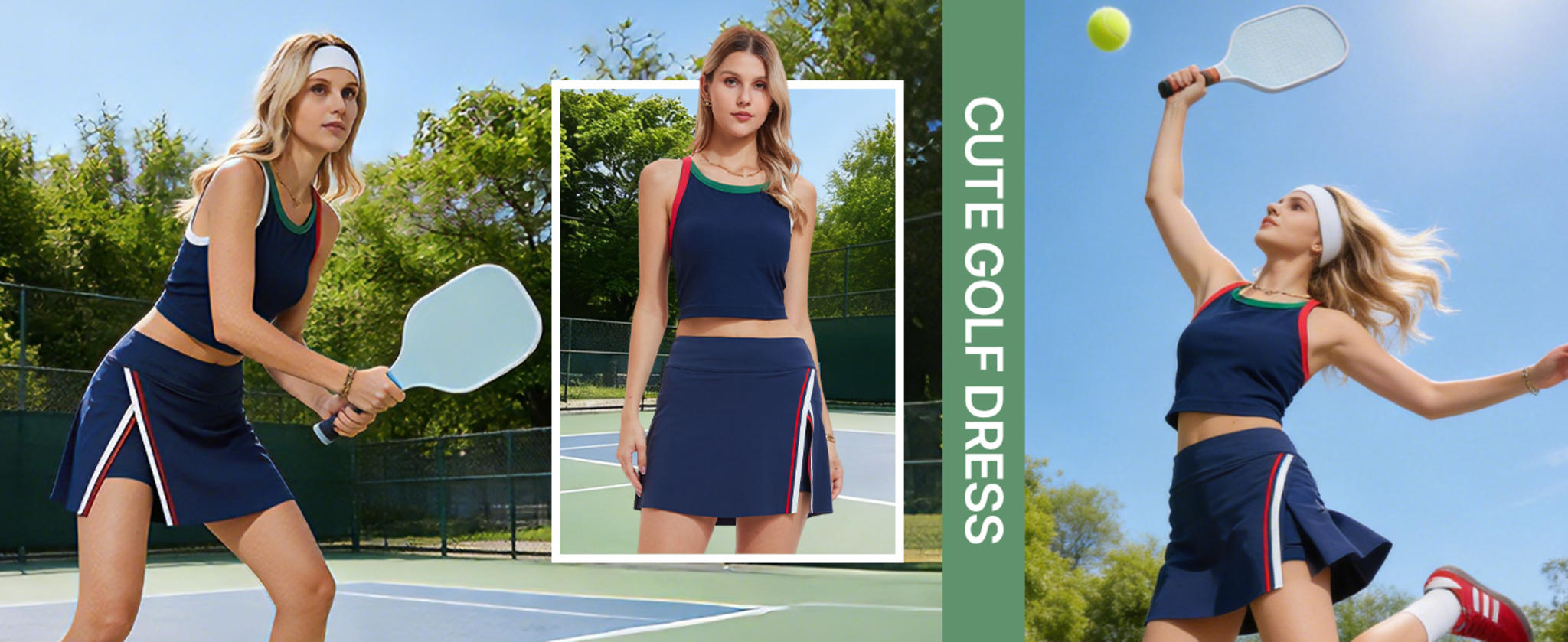 Women's 2 Piece Tennis Skirt Set with Side Slit Skort and Padded Crop Top image 8