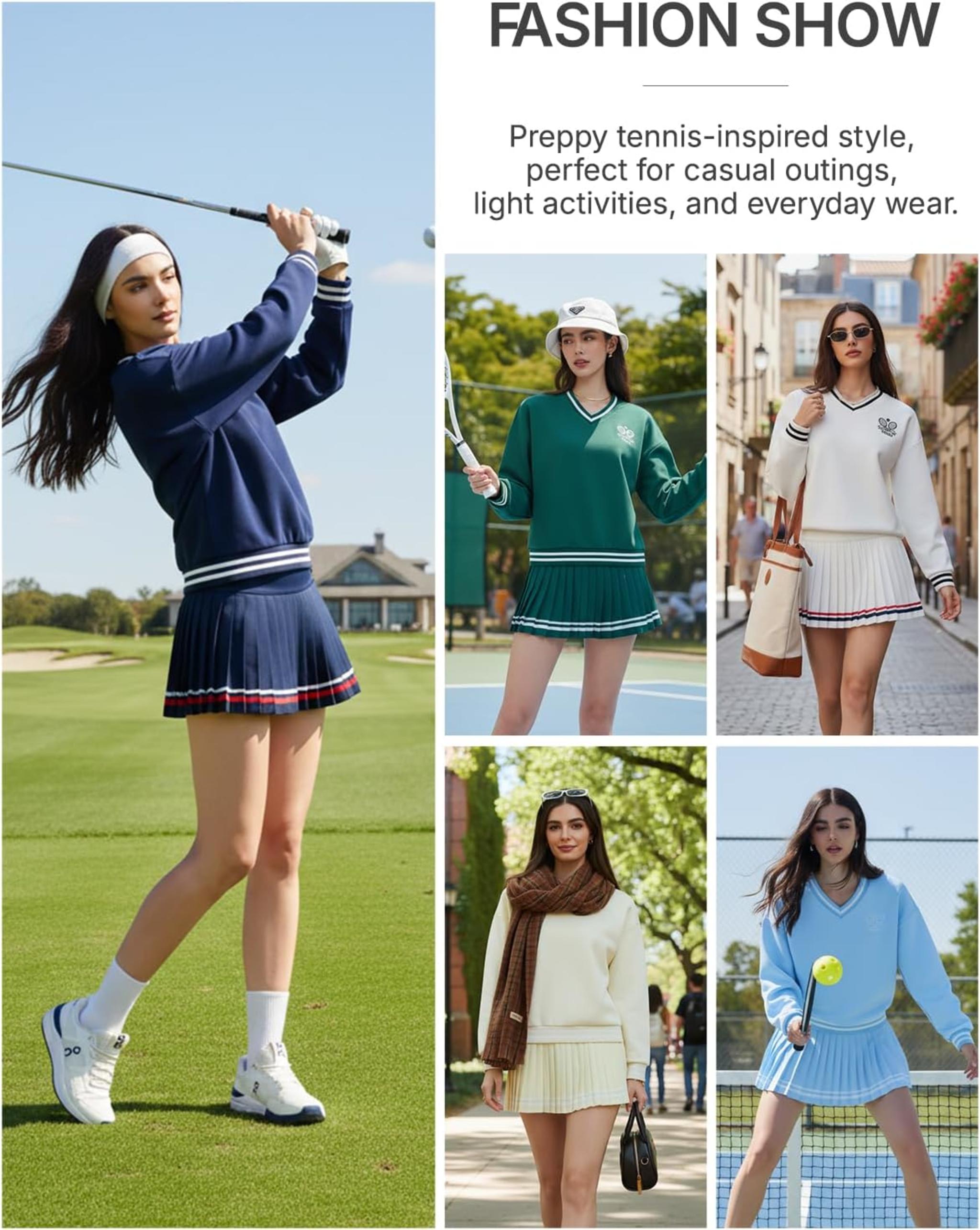 Women's 2-Piece Long Sleeve Tennis Skirt Set & V-Neck Golf Sweater