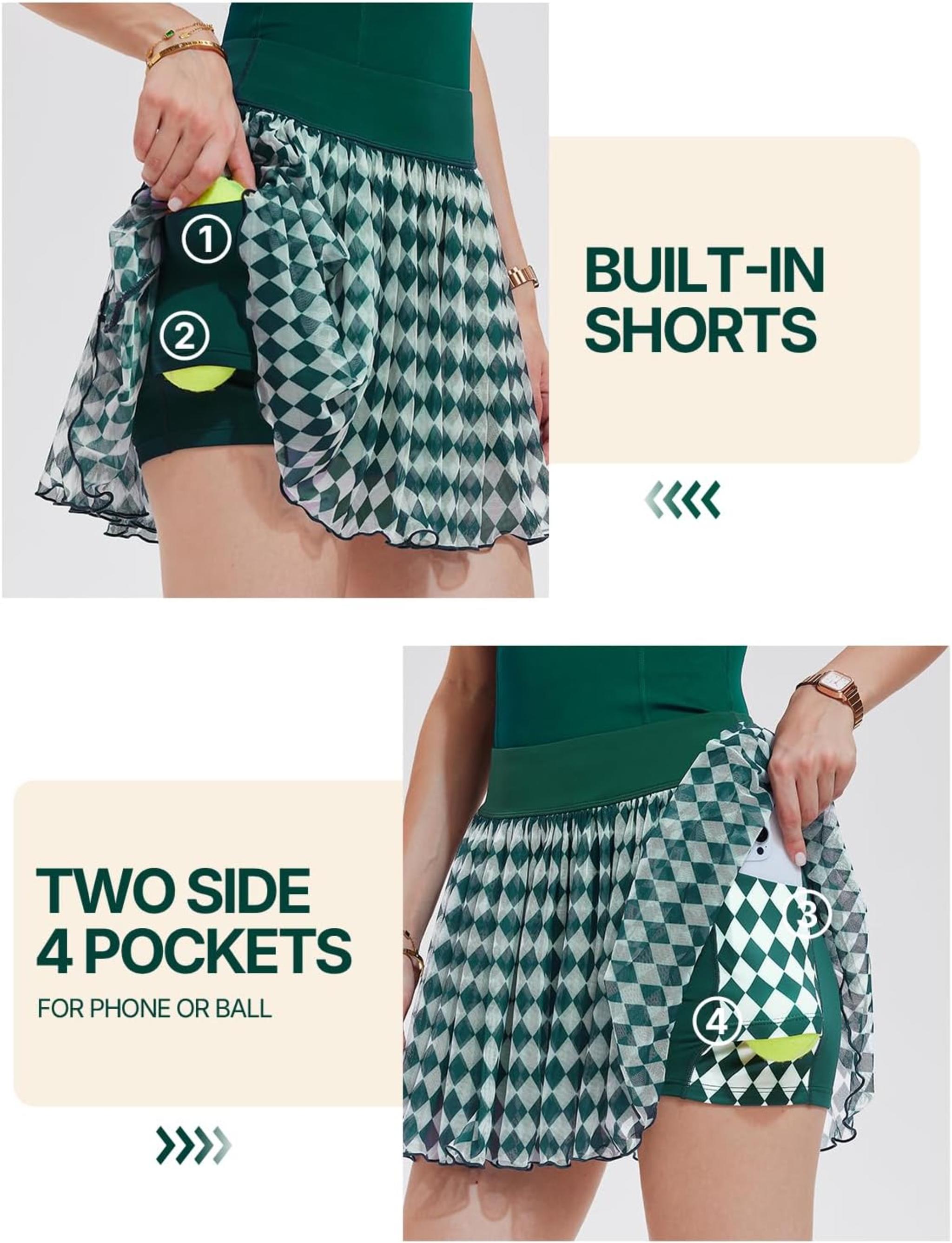 Women's 2 Piece Tennis Skirt Set with Long Sleeve Top and Pleated Skort