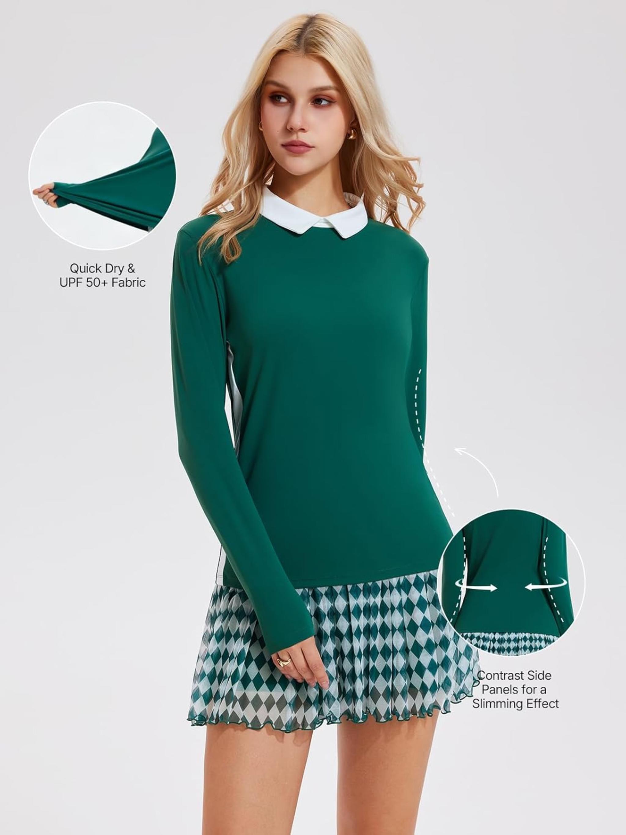 Women's 2 Piece Tennis Skirt Set with Long Sleeve Top and Pleated Skort
