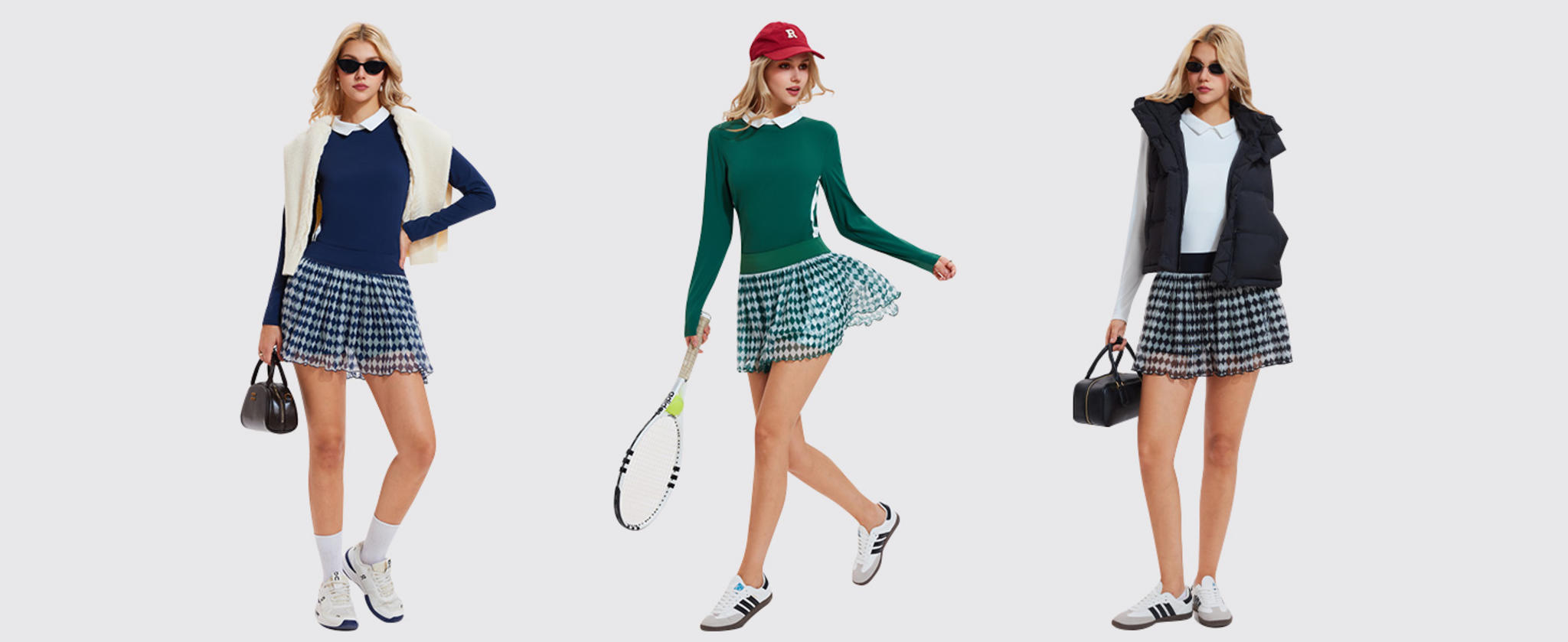 Women's 2 Piece Tennis Skirt Set with Long Sleeve Top and Pleated Skort image 13