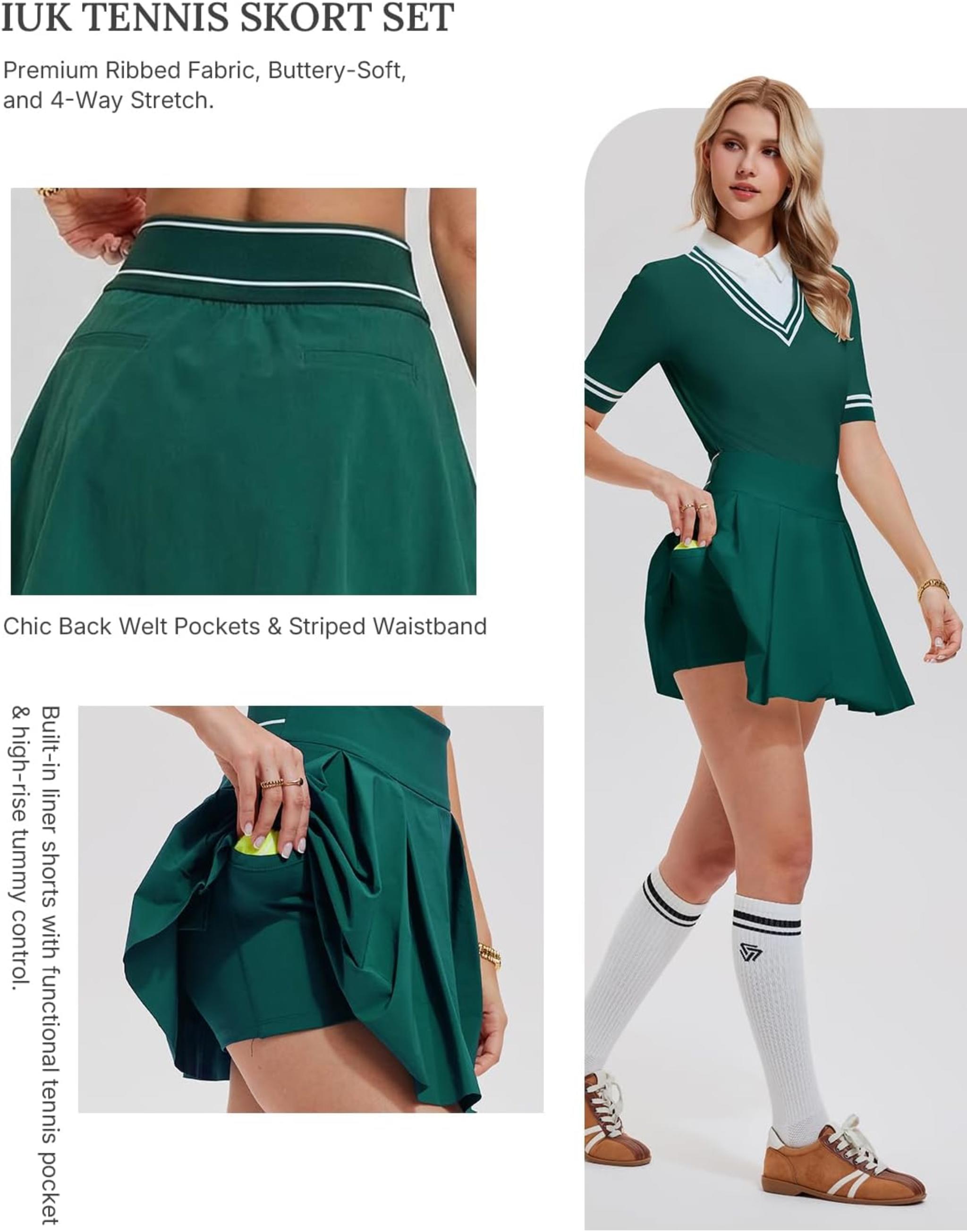 Women's 2 Piece Golf Outfit Set: V-Neck Polo Shirt & Pleated Tennis Skort