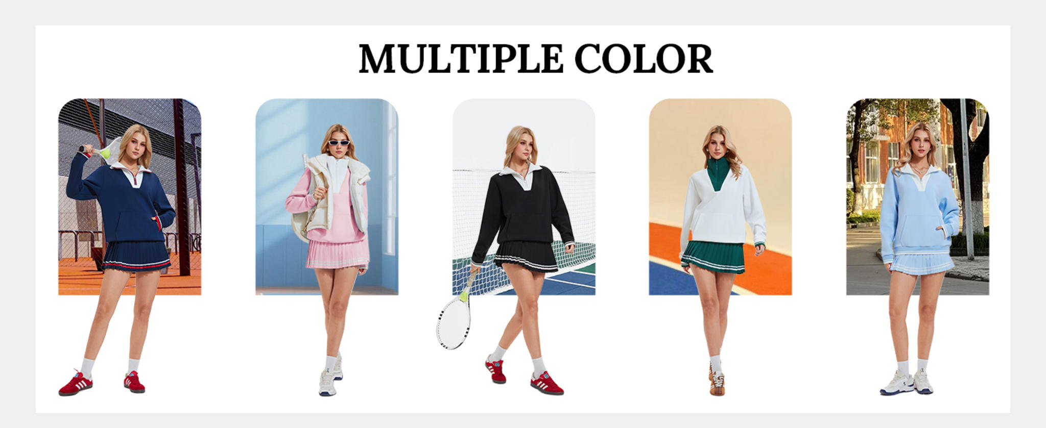 Women's 2 Piece Thermal Tennis Skirt Set - Long Sleeve Half Zip Athletic Outfit image 20