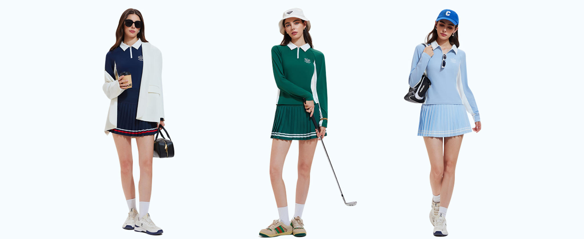 Women's 2 Piece Tennis Skirt Set - Half Zip Long Sleeve Sweater & Pleated Skort image 12
