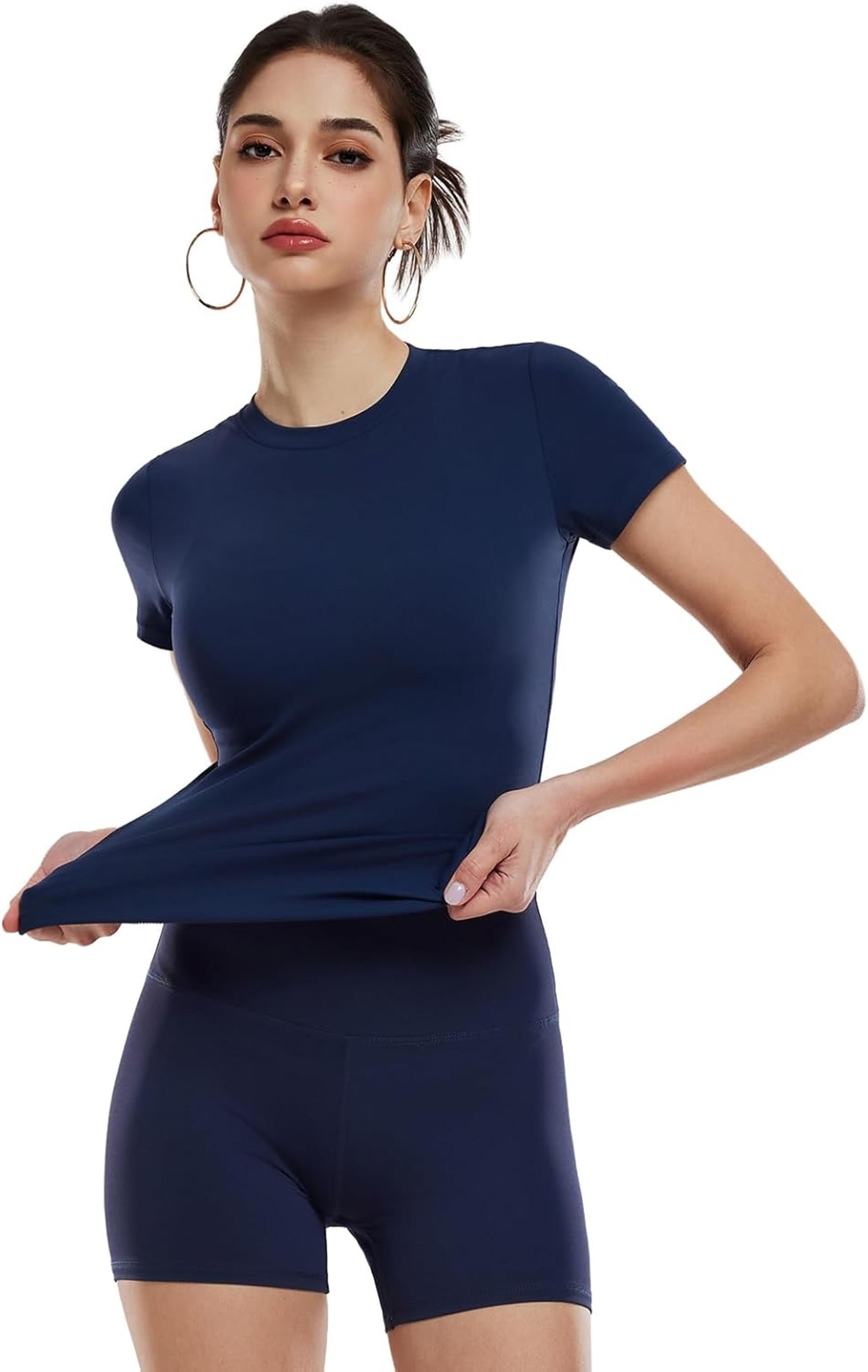 Women's 2 Piece Workout Set - Slim Fit Crew Neck T-Shirt & High Waisted 4 Inch Shorts