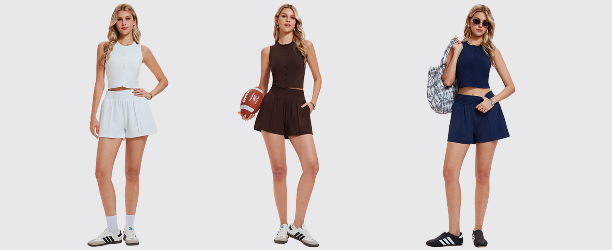 Women's Tennis Workout Set - Crop Button Down Top and High Waisted Shorts image 9