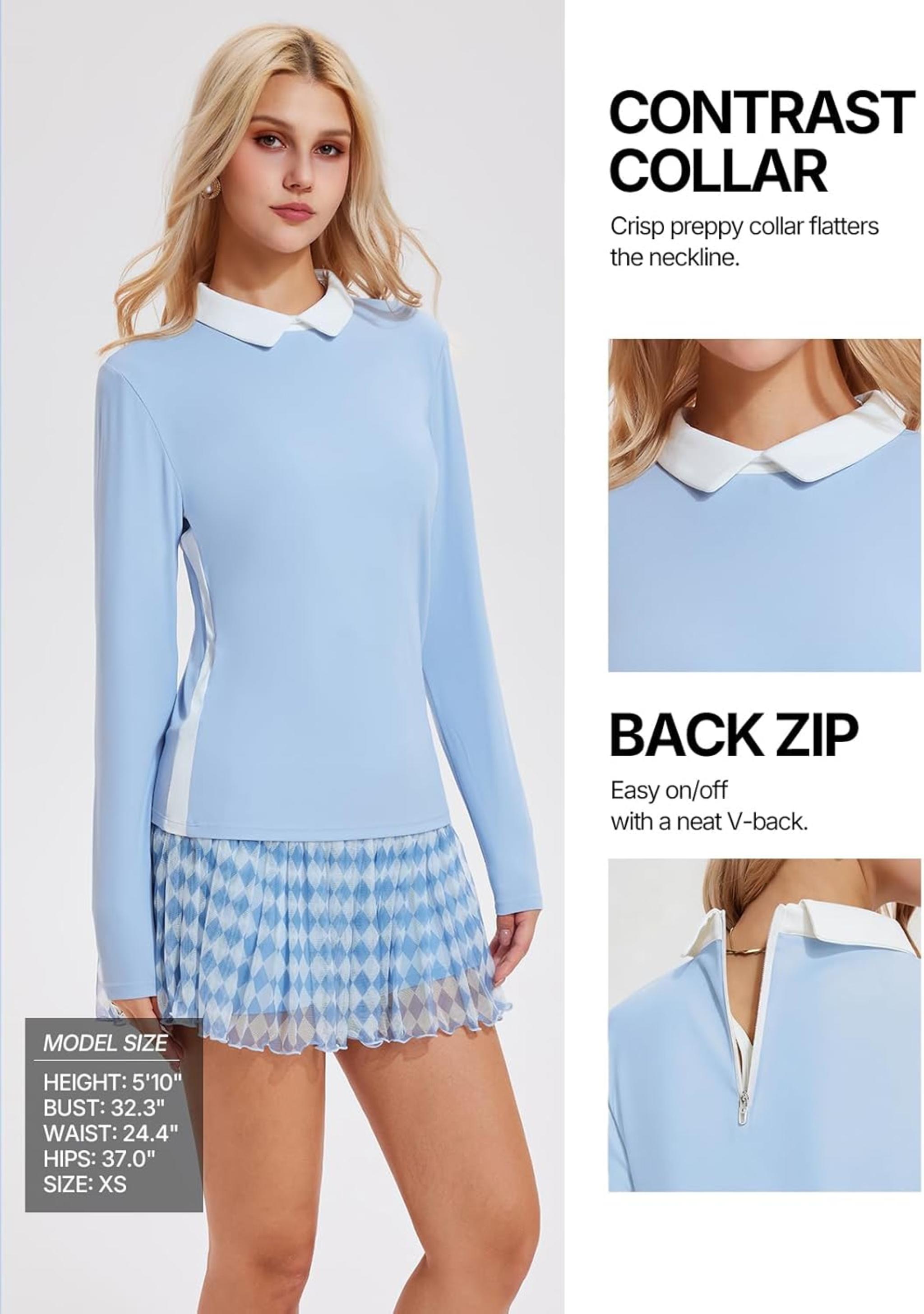 Women's 2 Piece Golf and Tennis Set with Long Sleeve Top and Pleated Skort