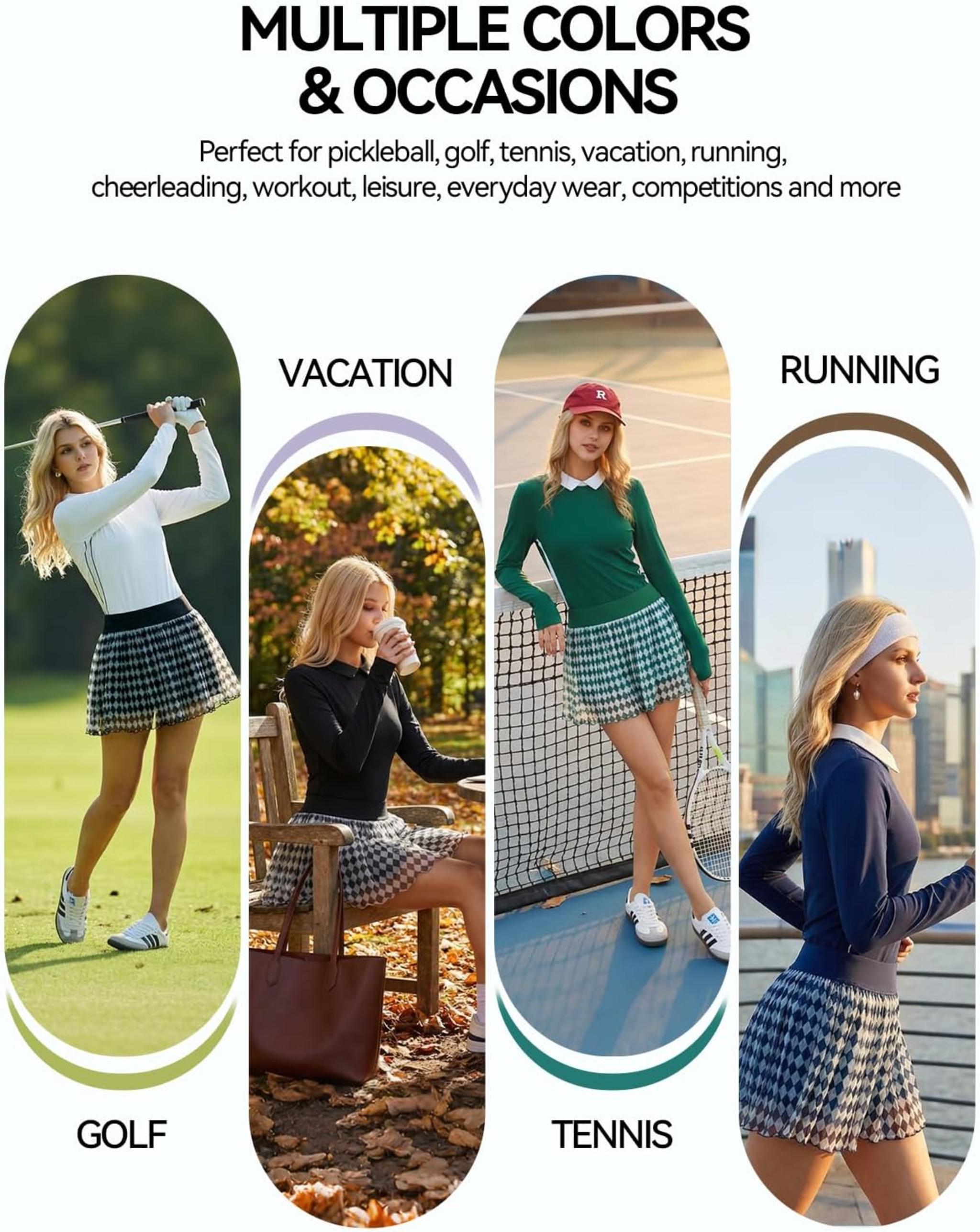 Women's 2 Piece Golf and Tennis Set with Long Sleeve Top and Pleated Skort
