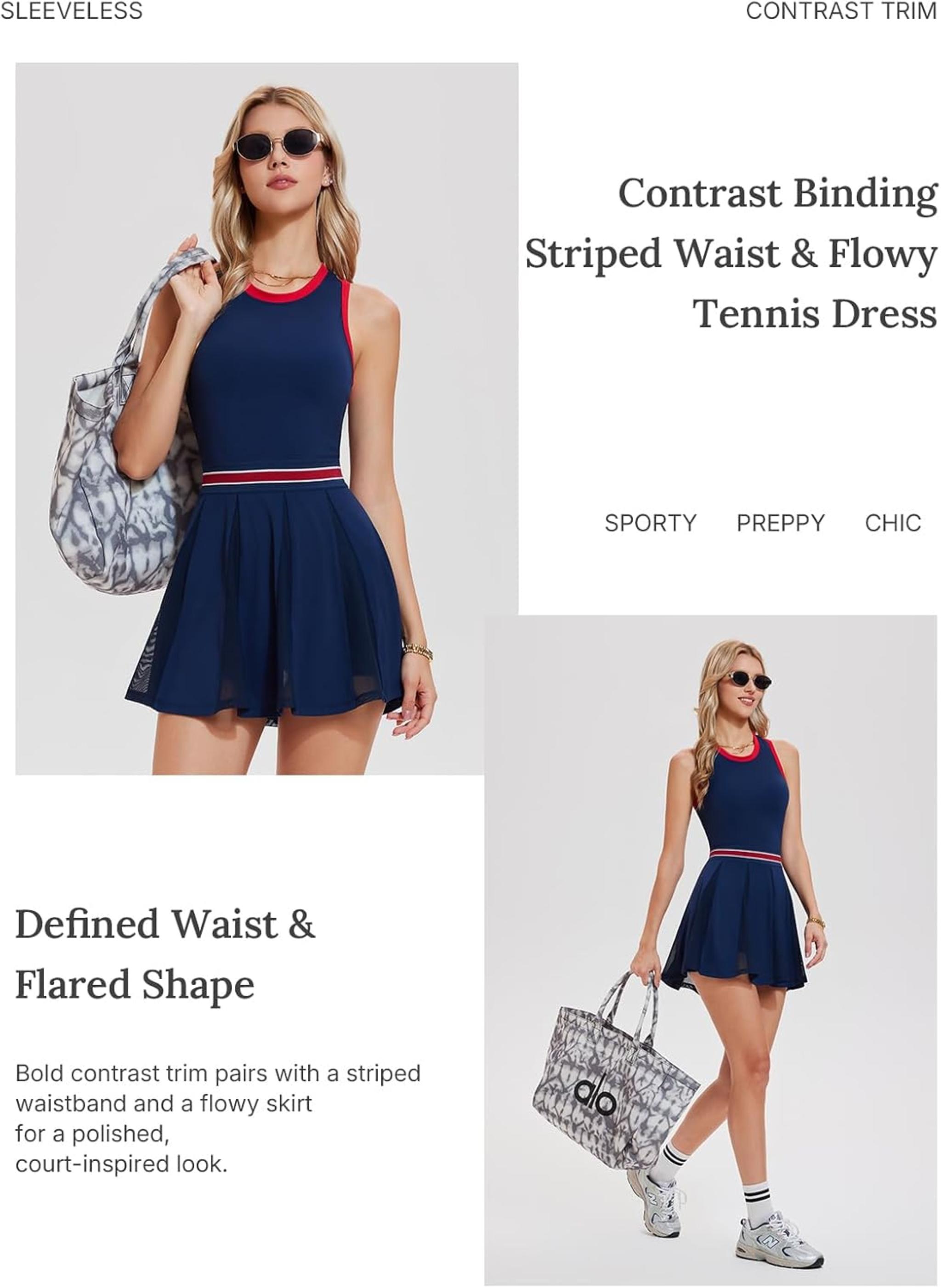 Women's Sleeveless Tennis Golf Dress - Racerback Cutout Pleated Mini Skater Dress