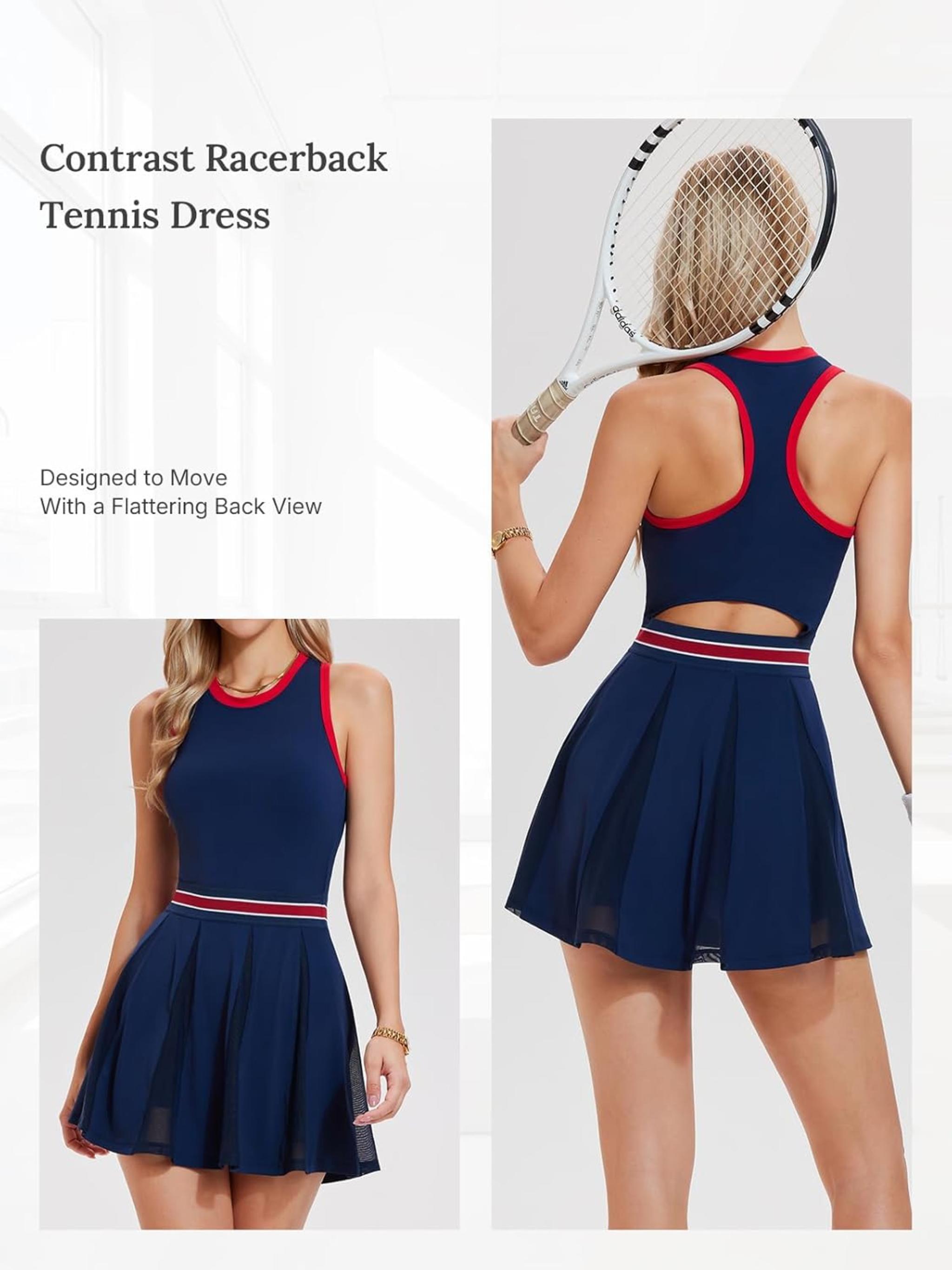 Women's Sleeveless Tennis Golf Dress - Racerback Cutout Pleated Mini Skater Dress
