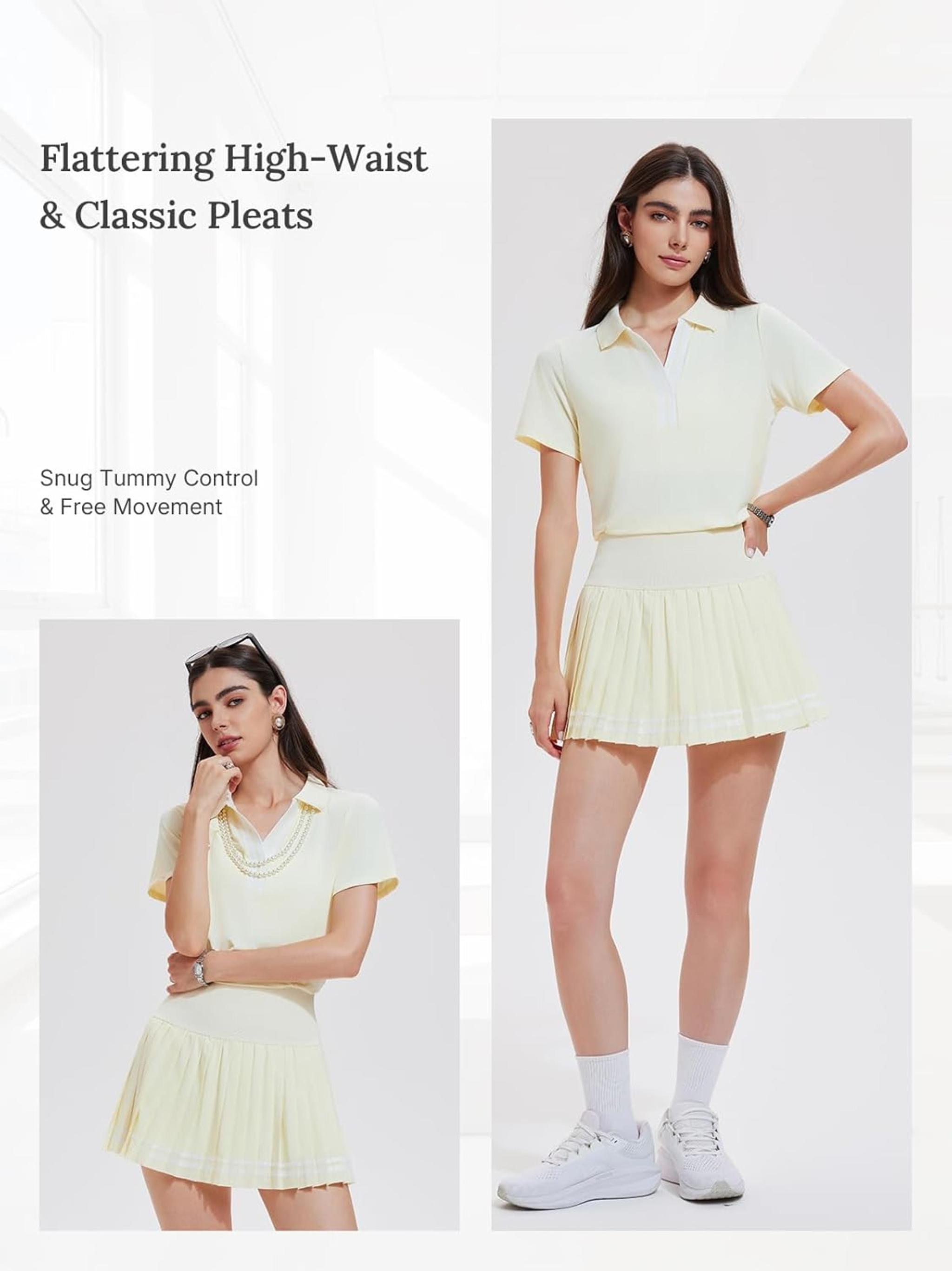 Women's 2 Piece Tennis Skirt Set - Pleated Golf Outfit with Polo V-Neck