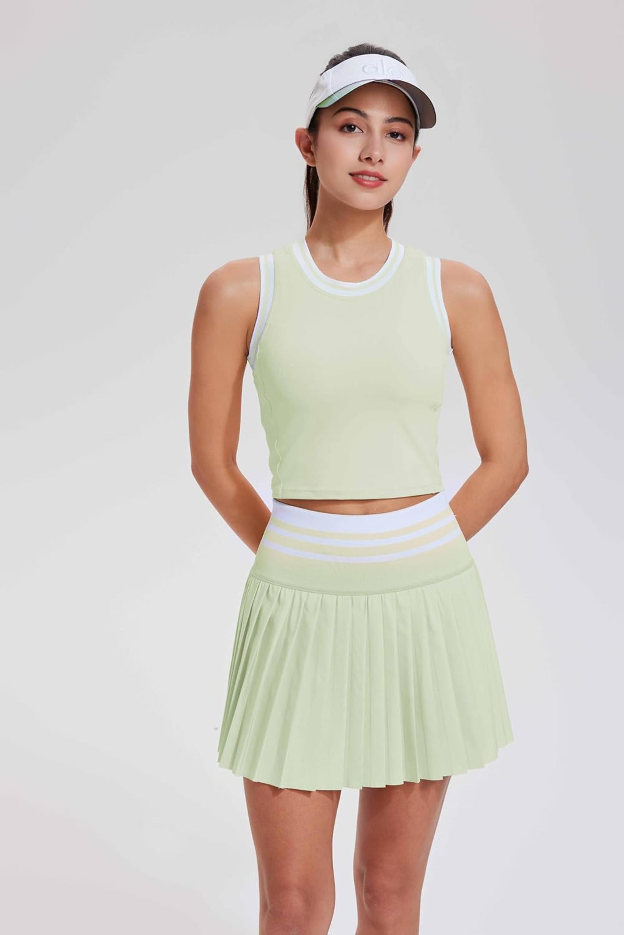 Women's Two Piece Tennis Skirt Set - High Waisted Pleated Athletic Skirt