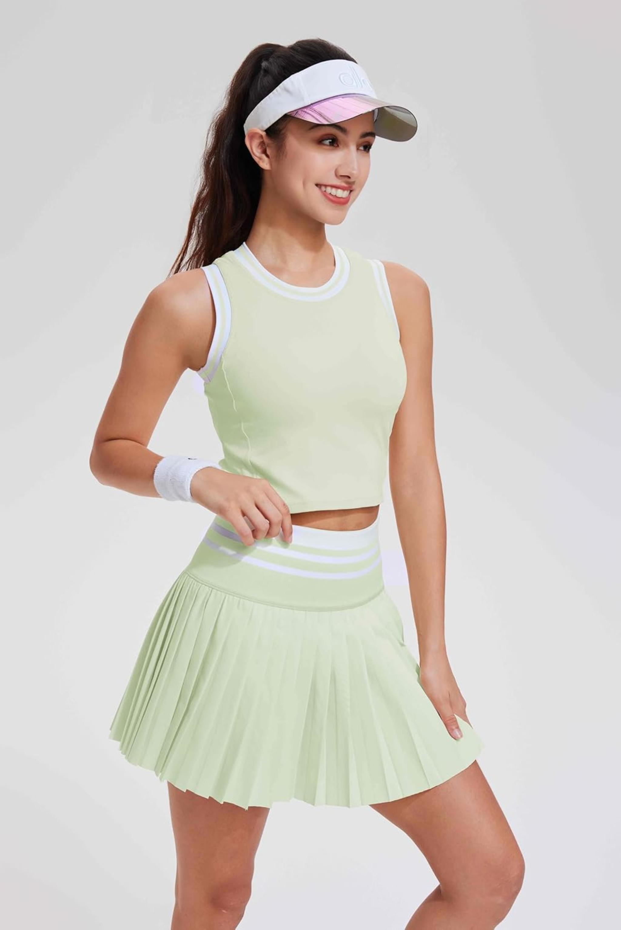 Women's Two Piece Tennis Skirt Set - High Waisted Pleated Athletic Skirt