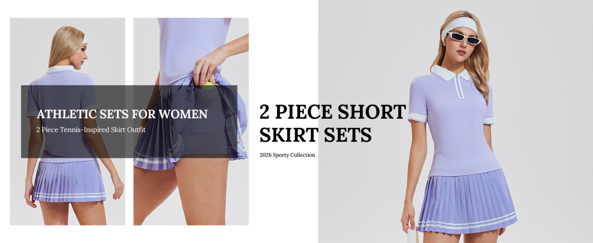 Women's 2-Piece Tennis Skirt Set with Polo V-Neck Top and High-Waisted Pleated Skirt image 13