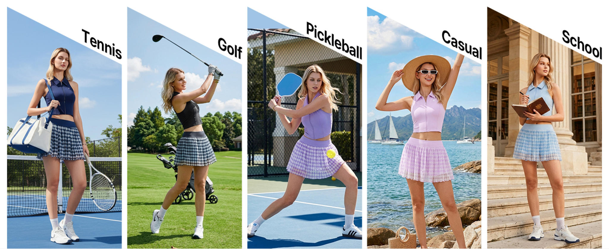 Women's 2 Piece Flowy Mesh Tennis Skirt Set with Full Zip Up Crop Top image 16
