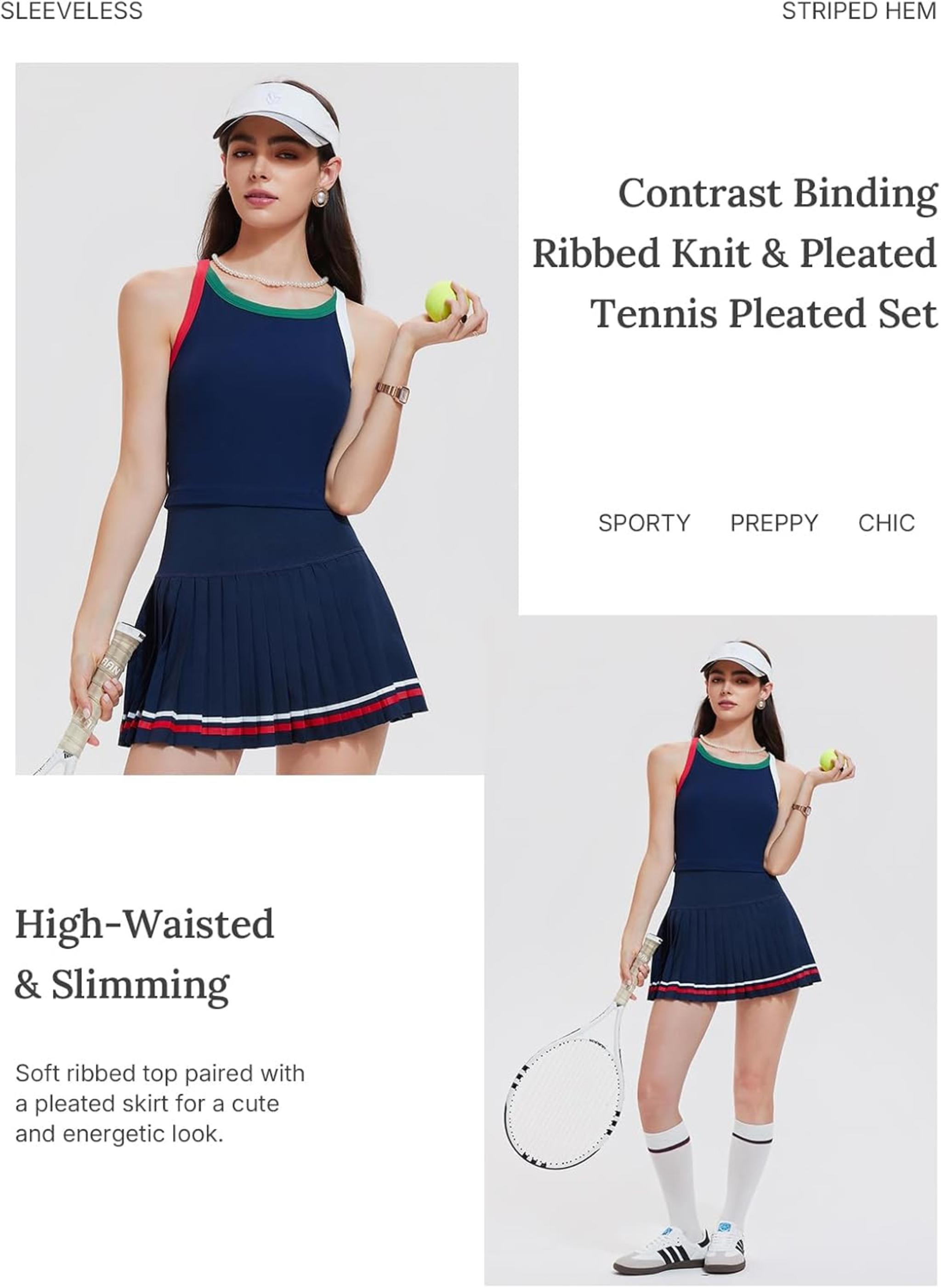Women's 2 Piece Tennis Skirt Set - Racerback Tank Top and Athletic Golf Dress