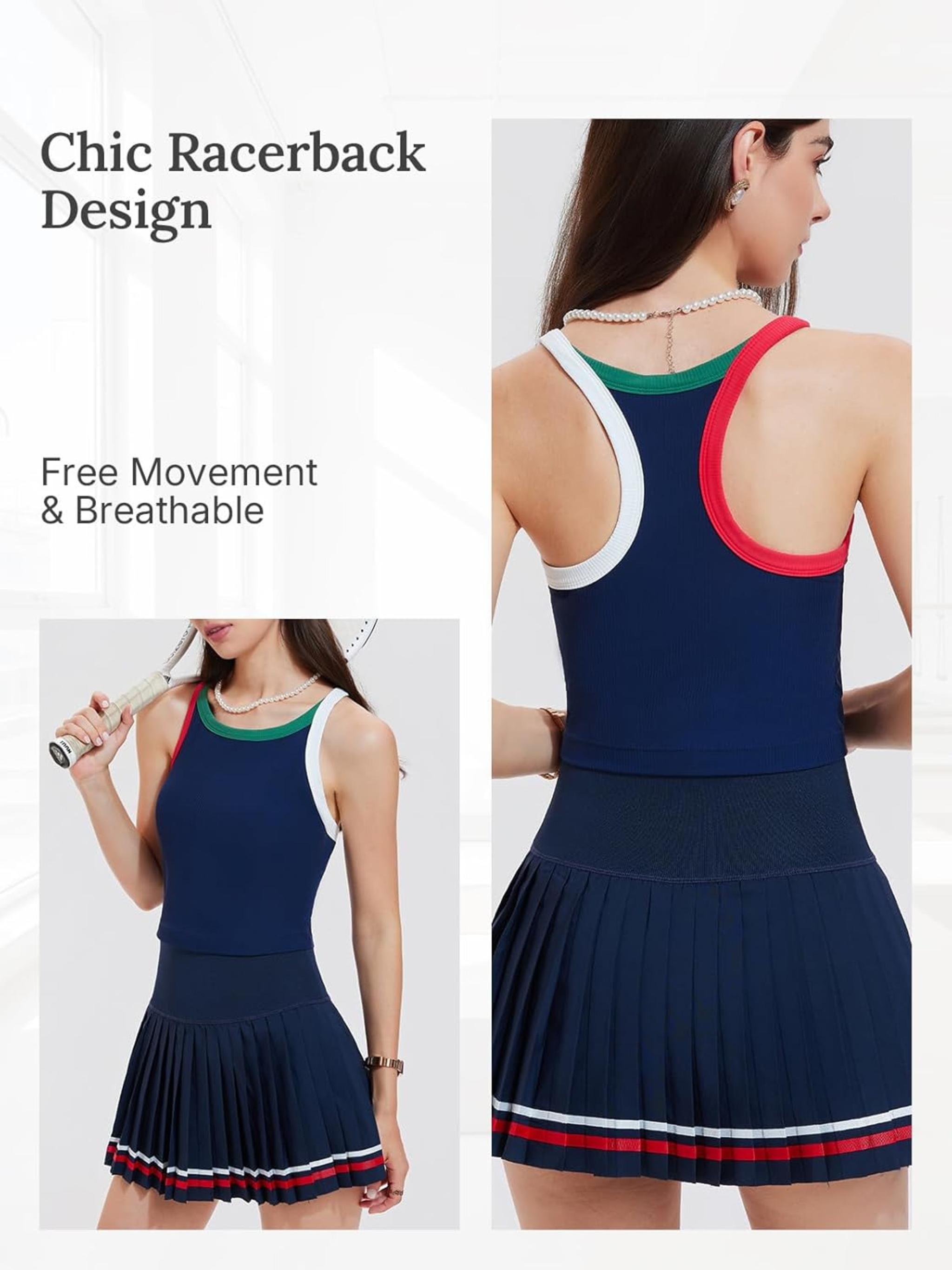 Women's 2 Piece Tennis Skirt Set - Racerback Tank Top and Athletic Golf Dress