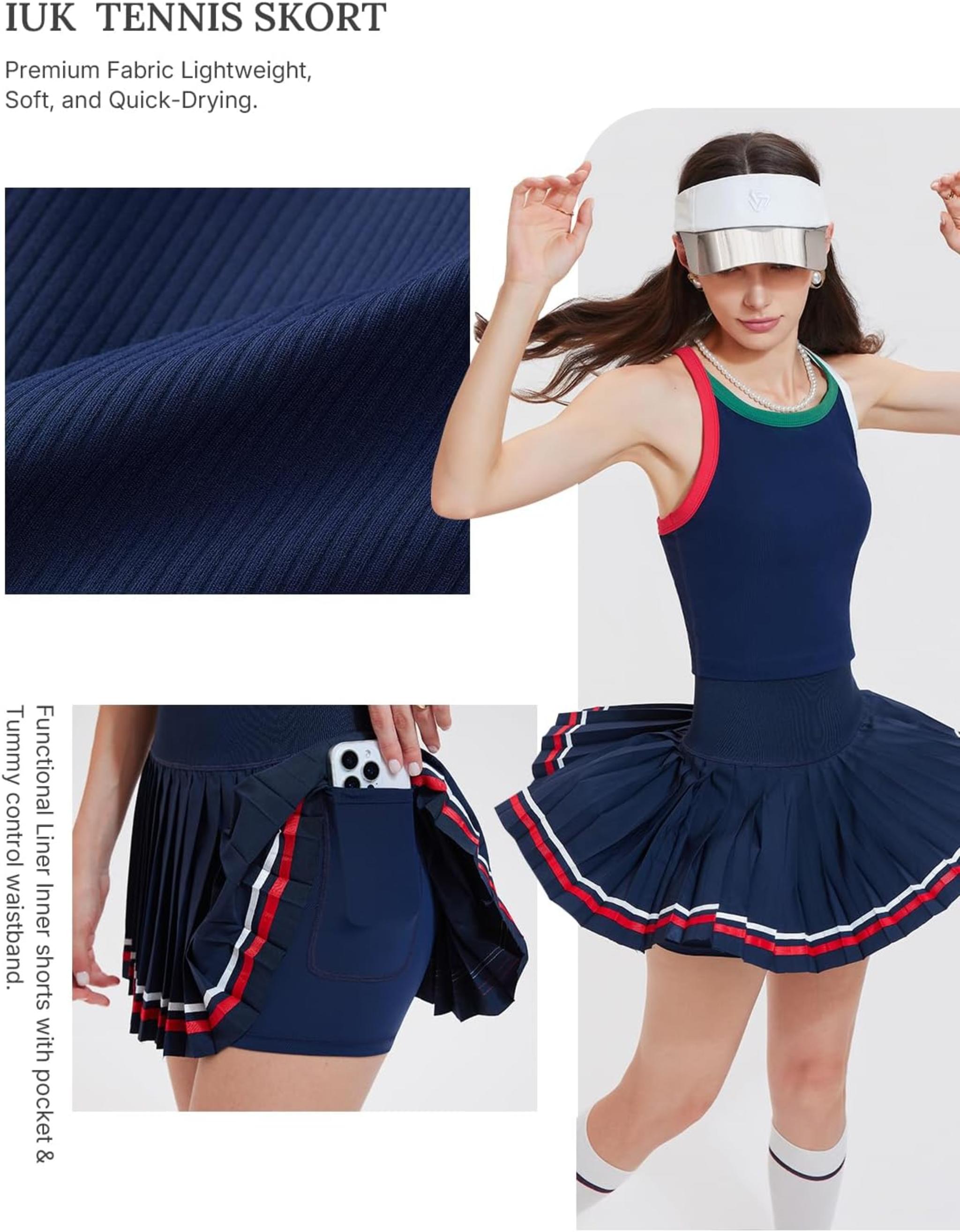 Women's 2 Piece Tennis Skirt Set - Racerback Tank Top and Athletic Golf Dress