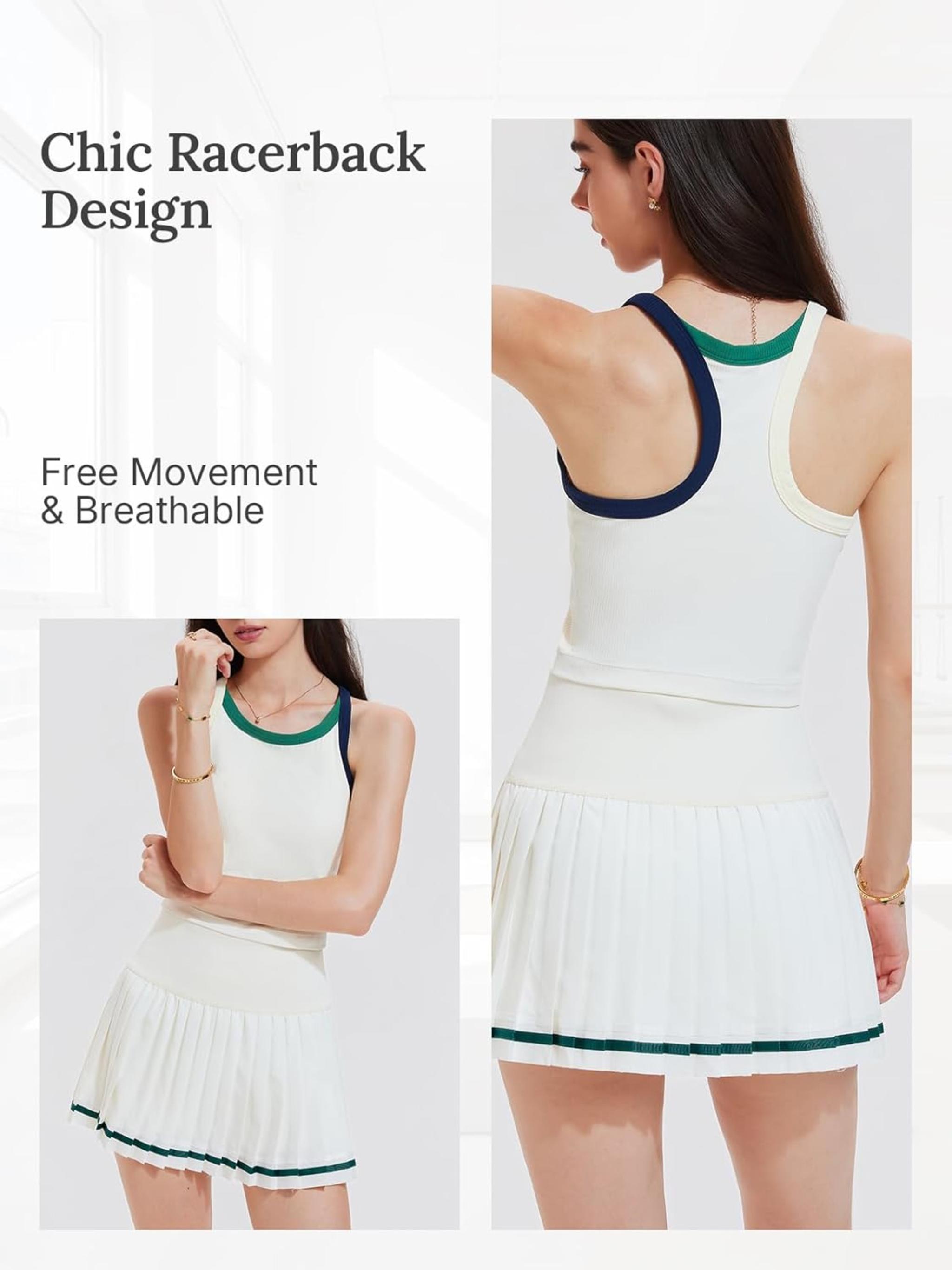 Women's 2 Piece Tennis Skirt Set - Racerback Tank Top & Athletic Golf Dress