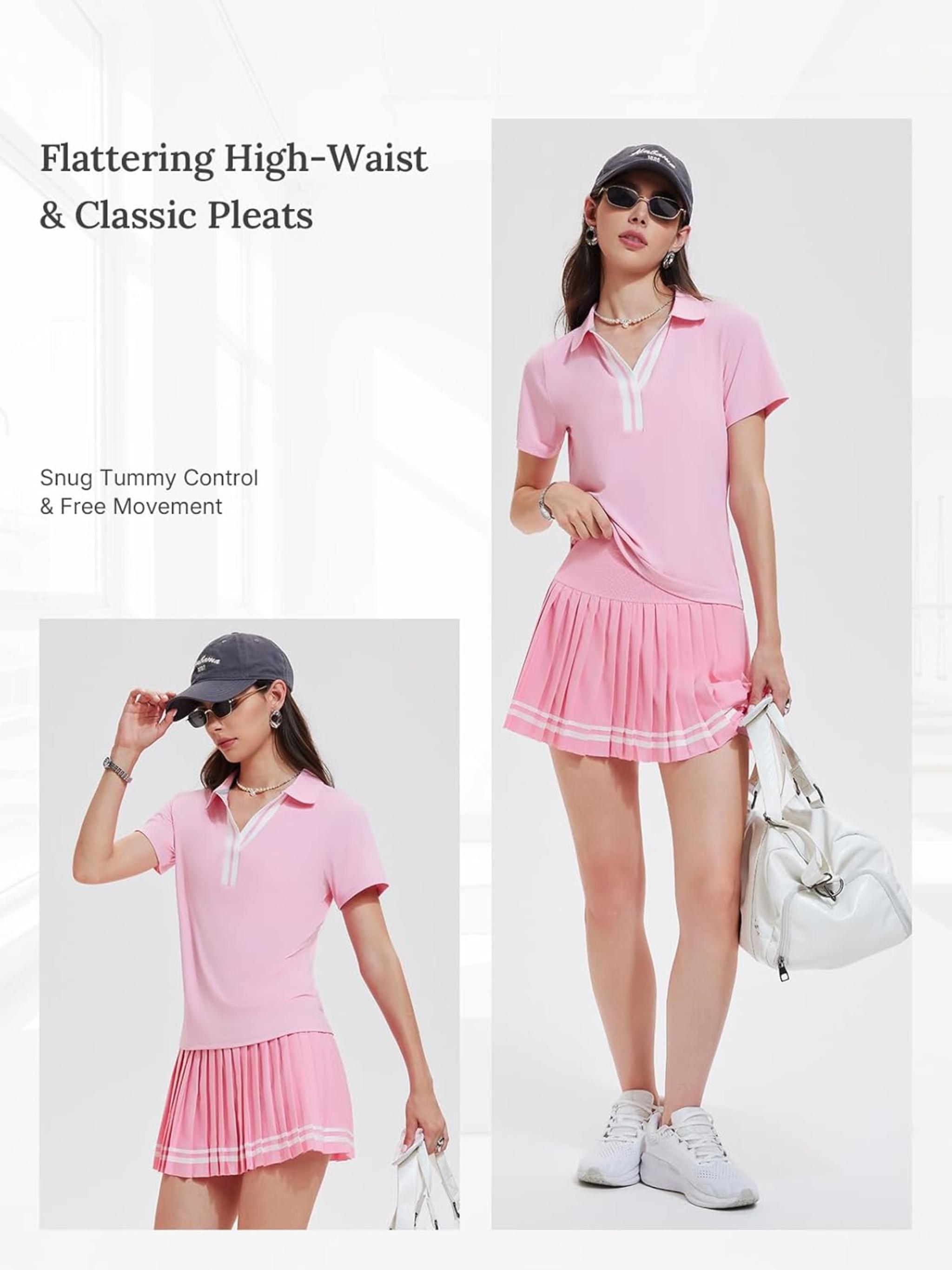Women's 2 Piece Pleated Tennis Skirt and Polo V-Neck Athletic Set