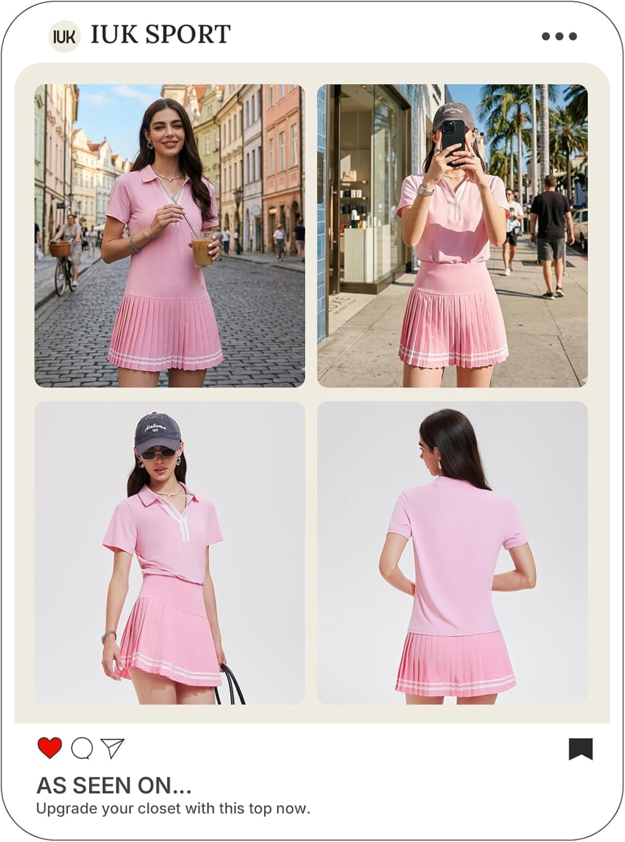Women's 2 Piece Pleated Tennis Skirt and Polo V-Neck Athletic Set