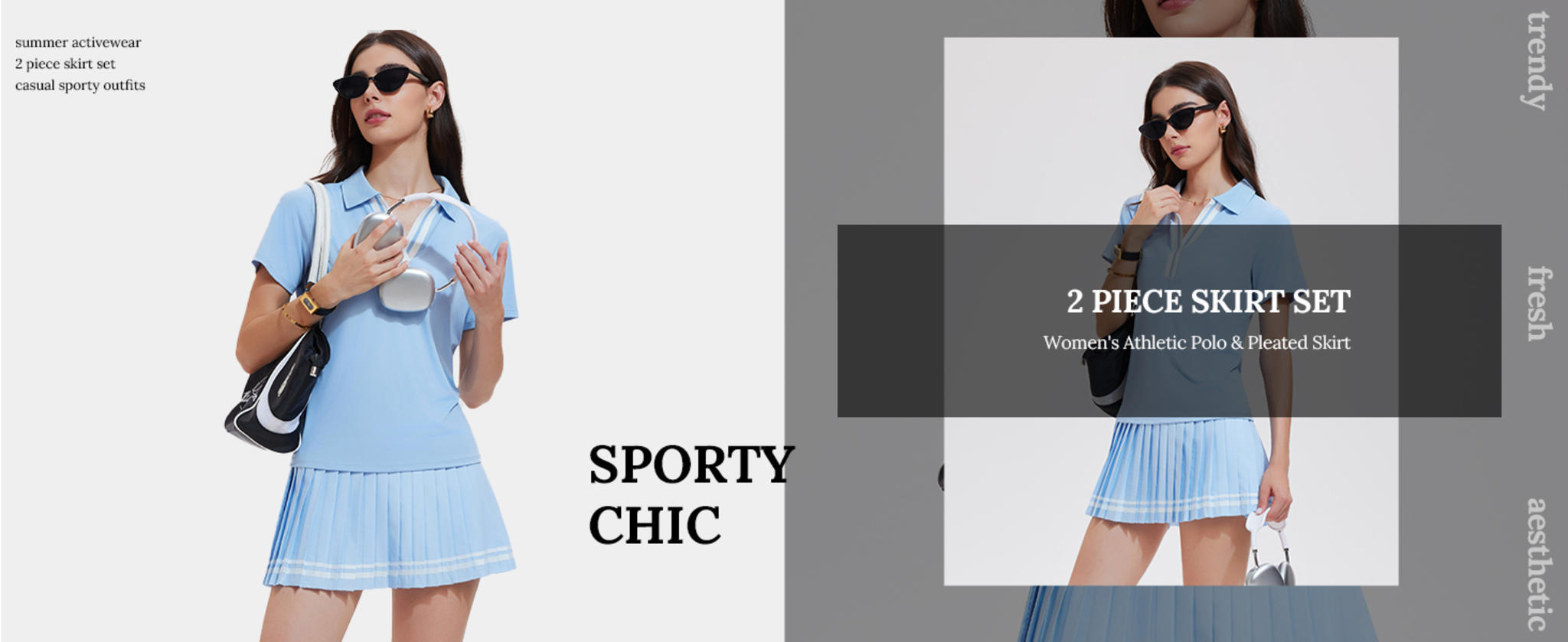 Women's 2 Piece Pleated Tennis Skirt and Polo V-Neck Athletic Set image 15