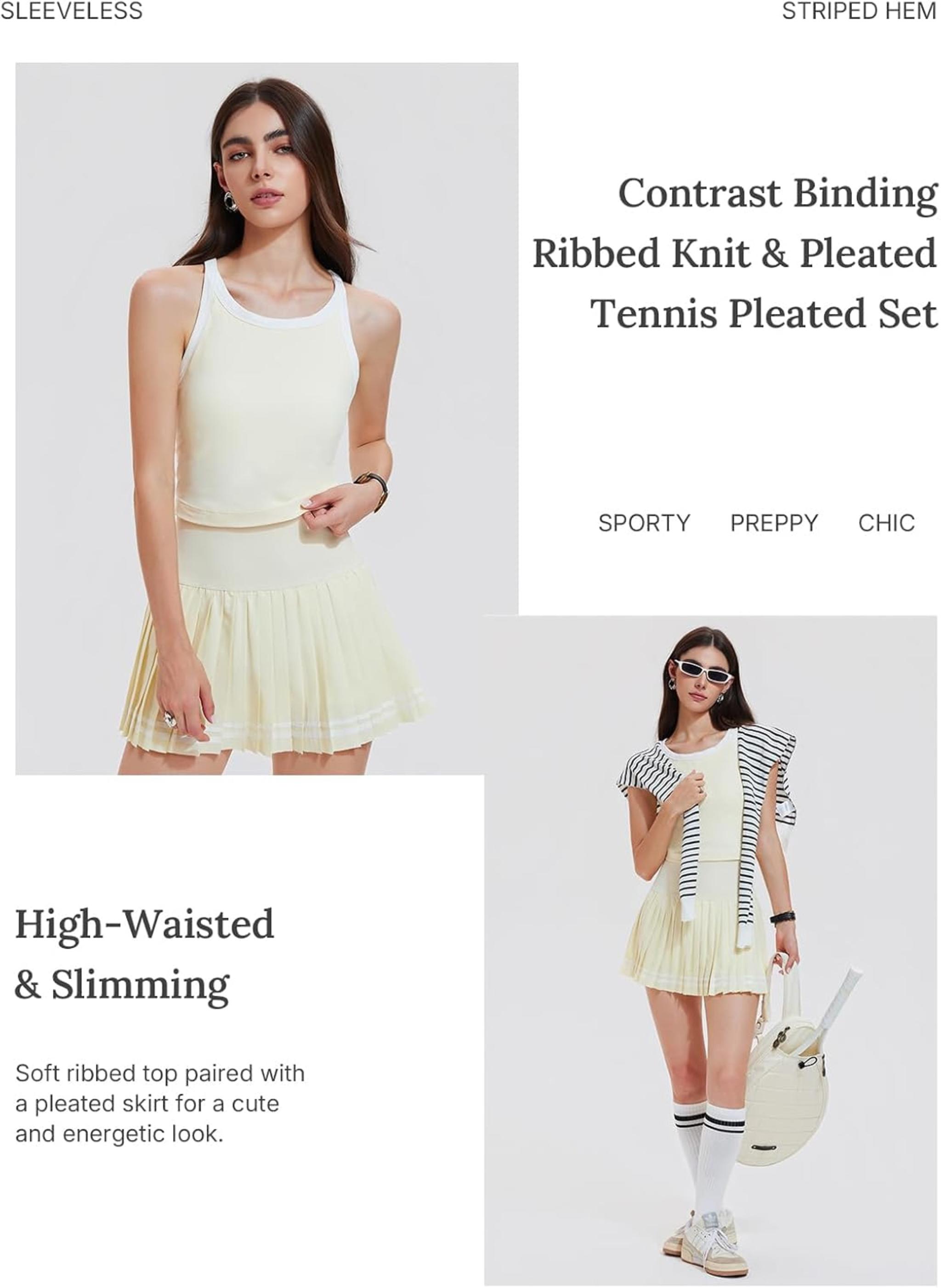 Women's 2 Piece Racerback Tank Top and Tennis Skirt Athletic Set