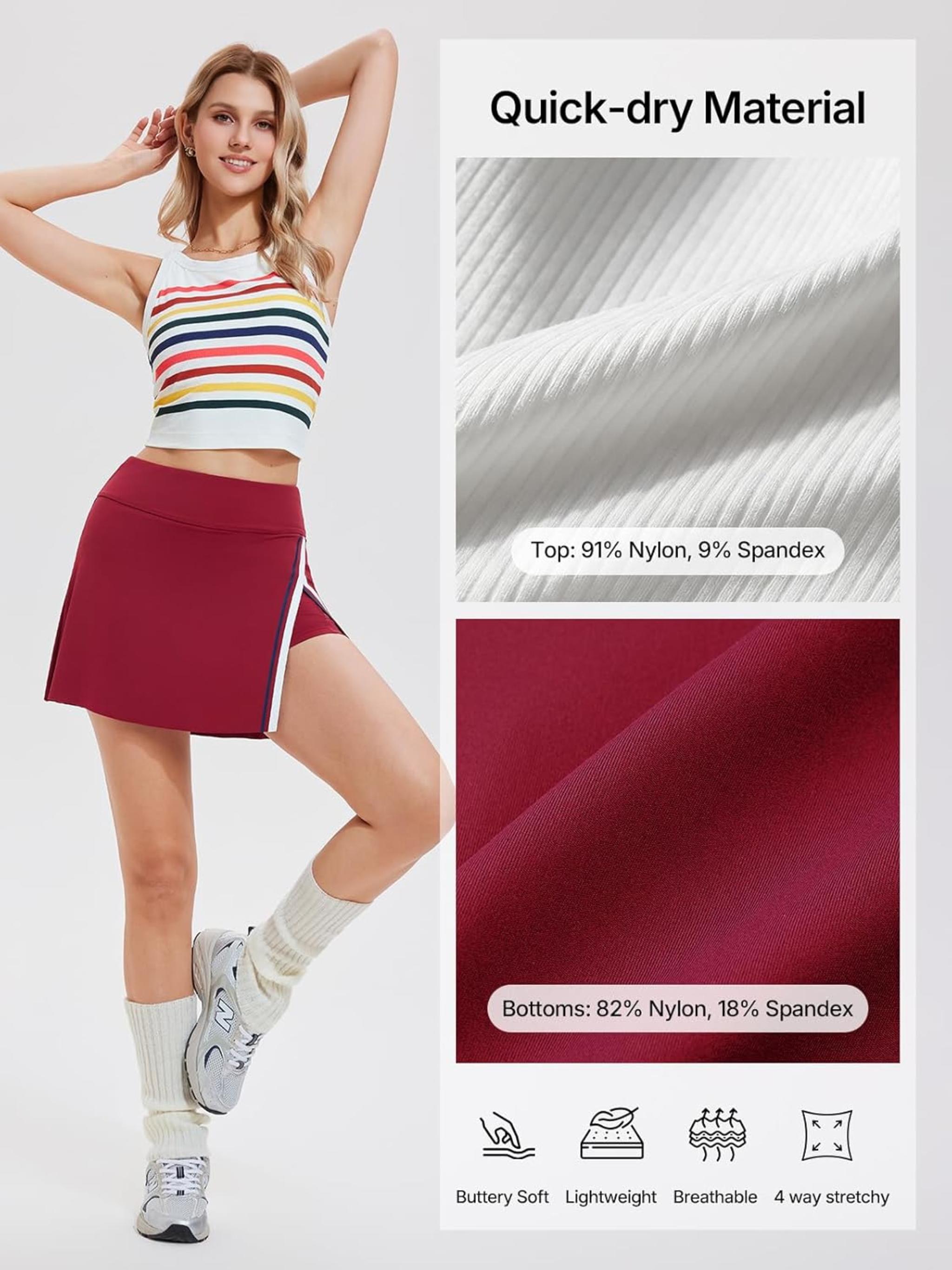 Women’s 2 Piece Athletic Tennis Skirt Set with Padded Racerback Crop Top
