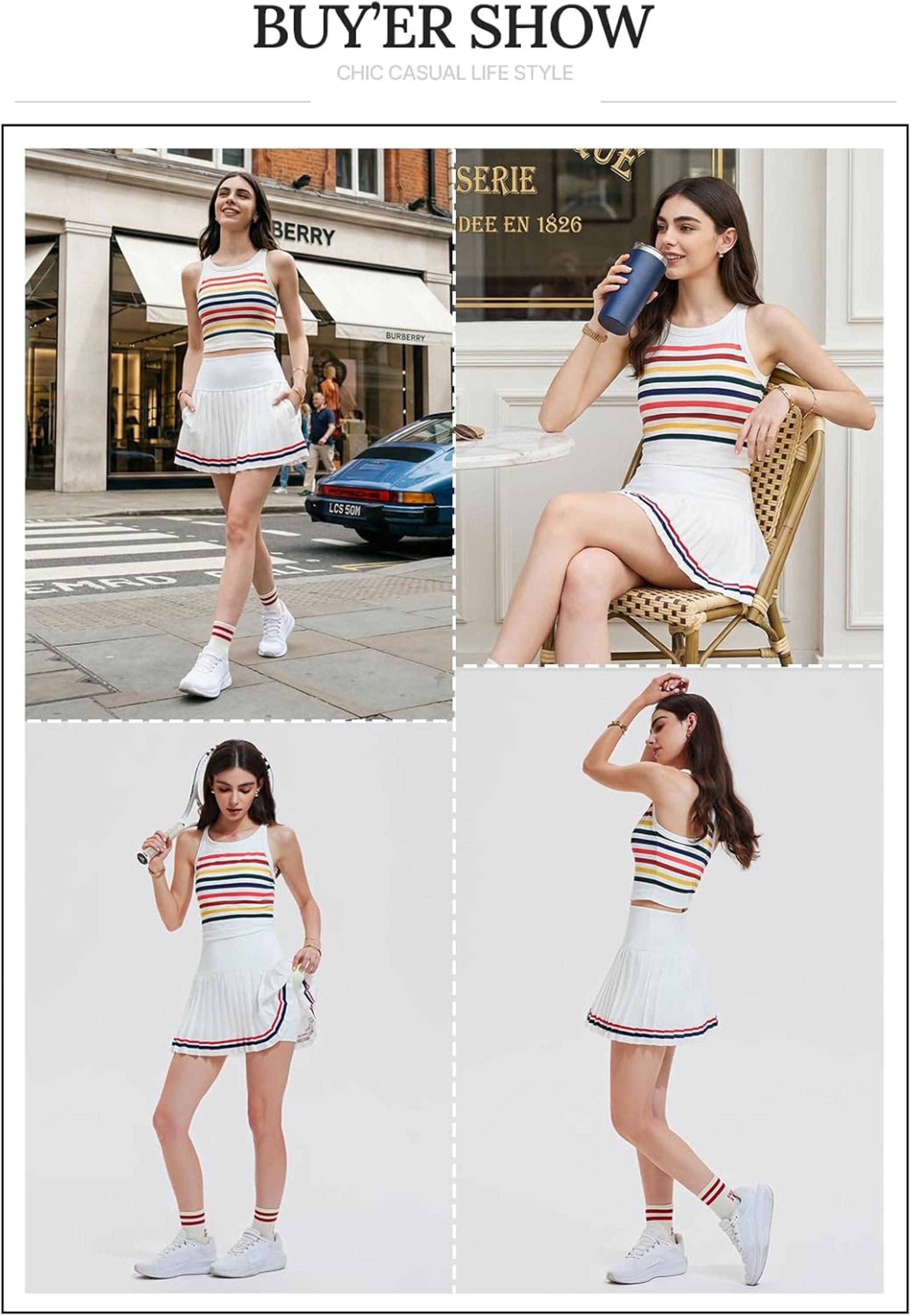Women's 2 Piece Tennis Skirt Set - Racerback Tank Top and Athletic Golf Dress
