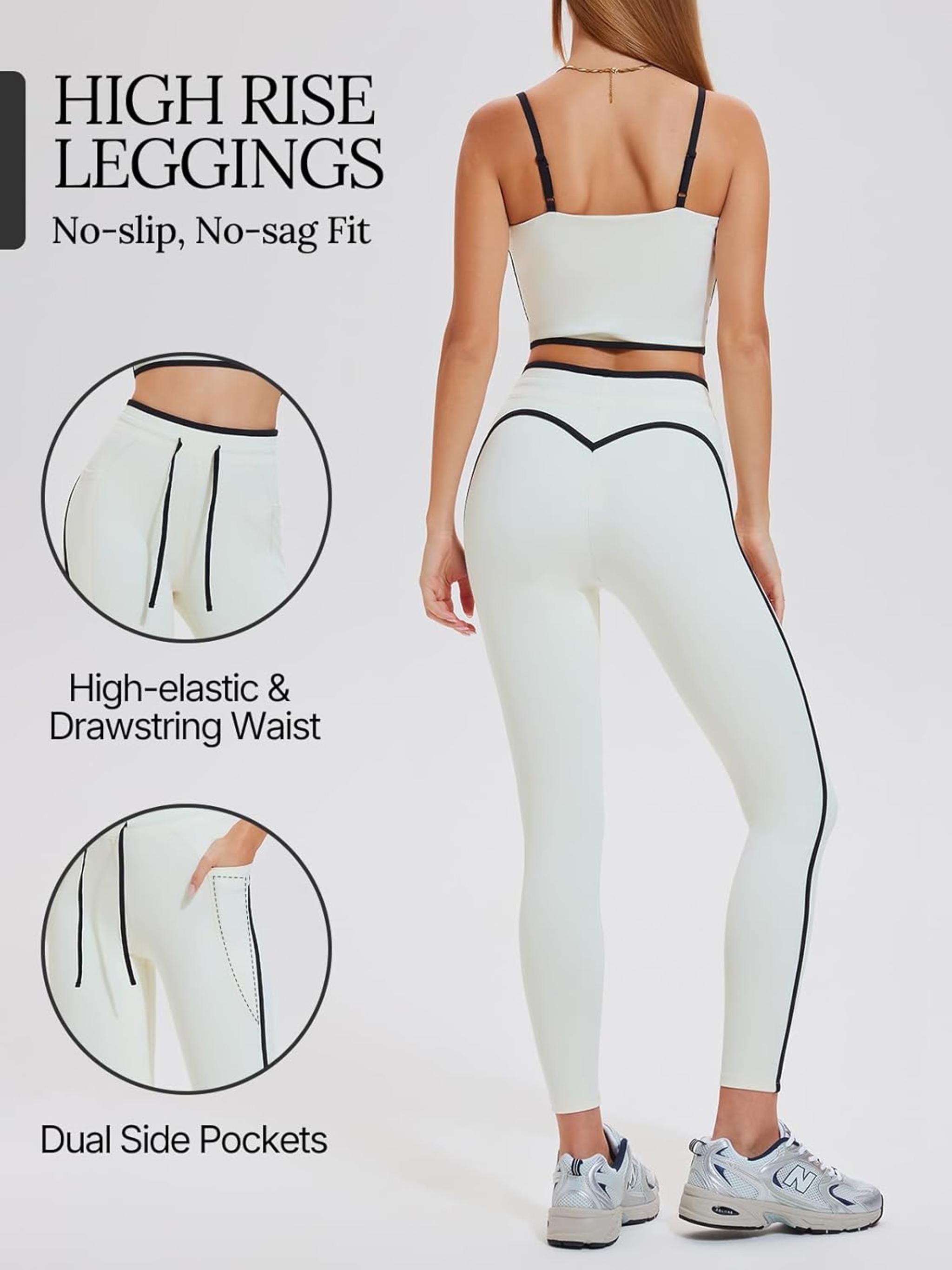 Women's 2 Piece Workout Set with Pockets and Square Neck Top