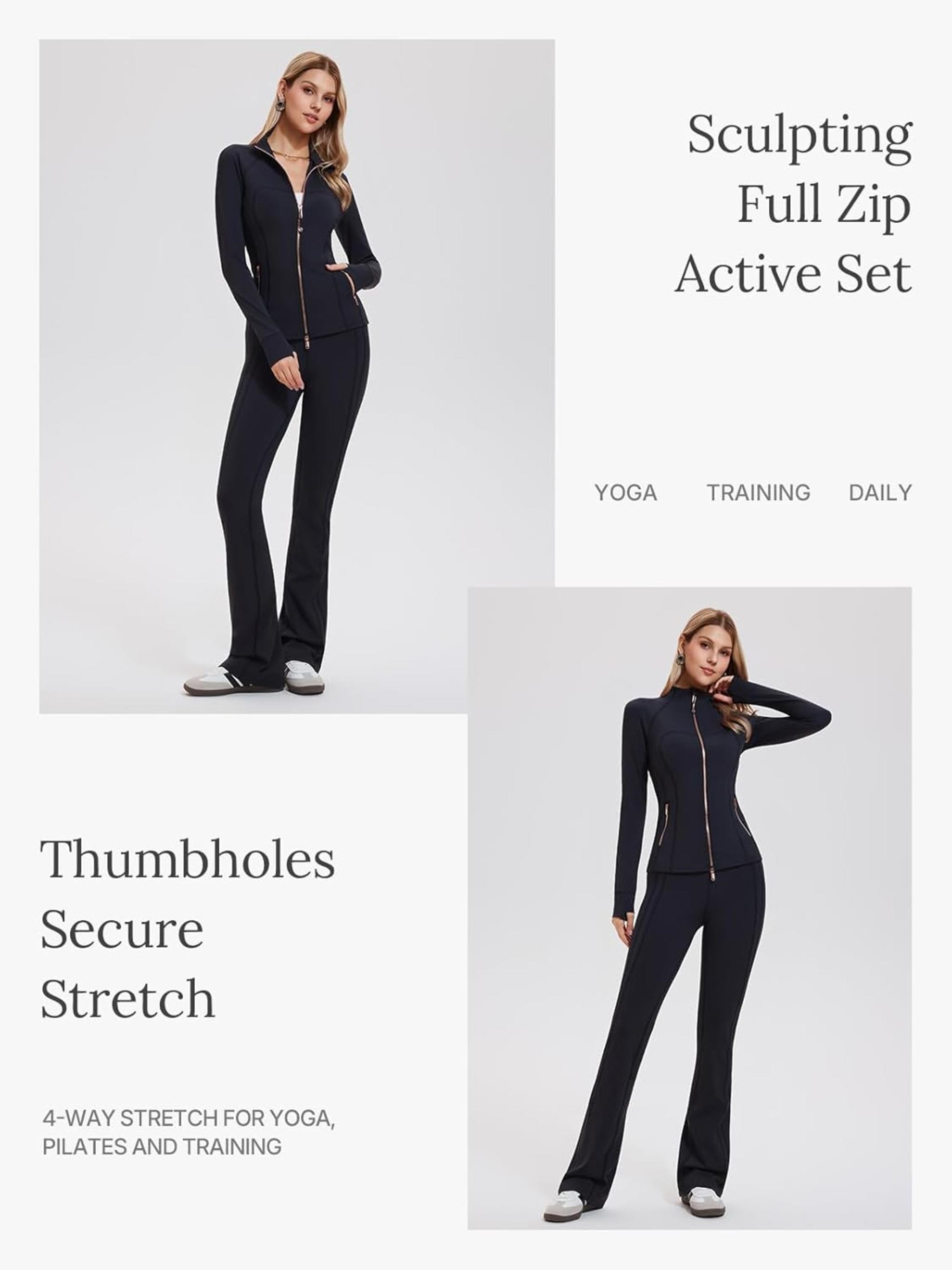Women's 2 Piece Athletic Tracksuit Set with Full Zip Jacket and Flare Leggings