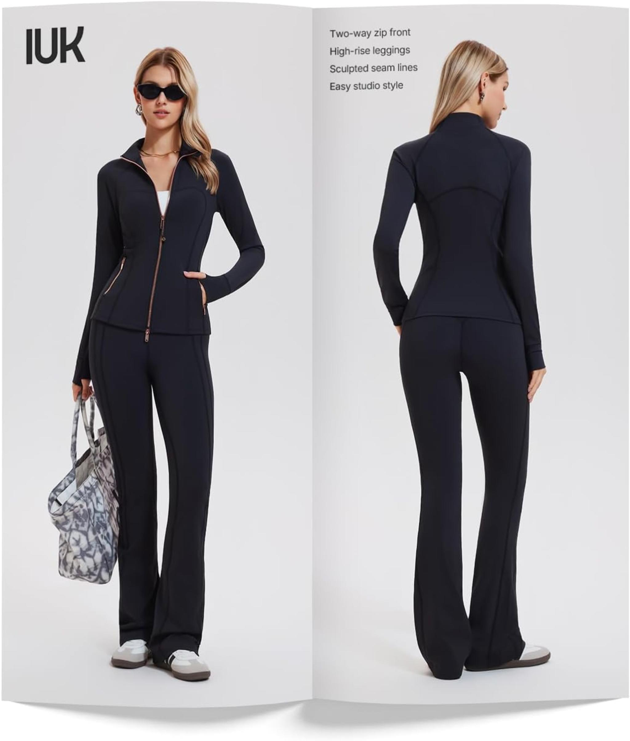 Women's 2 Piece Athletic Tracksuit Set with Full Zip Jacket and Flare Leggings