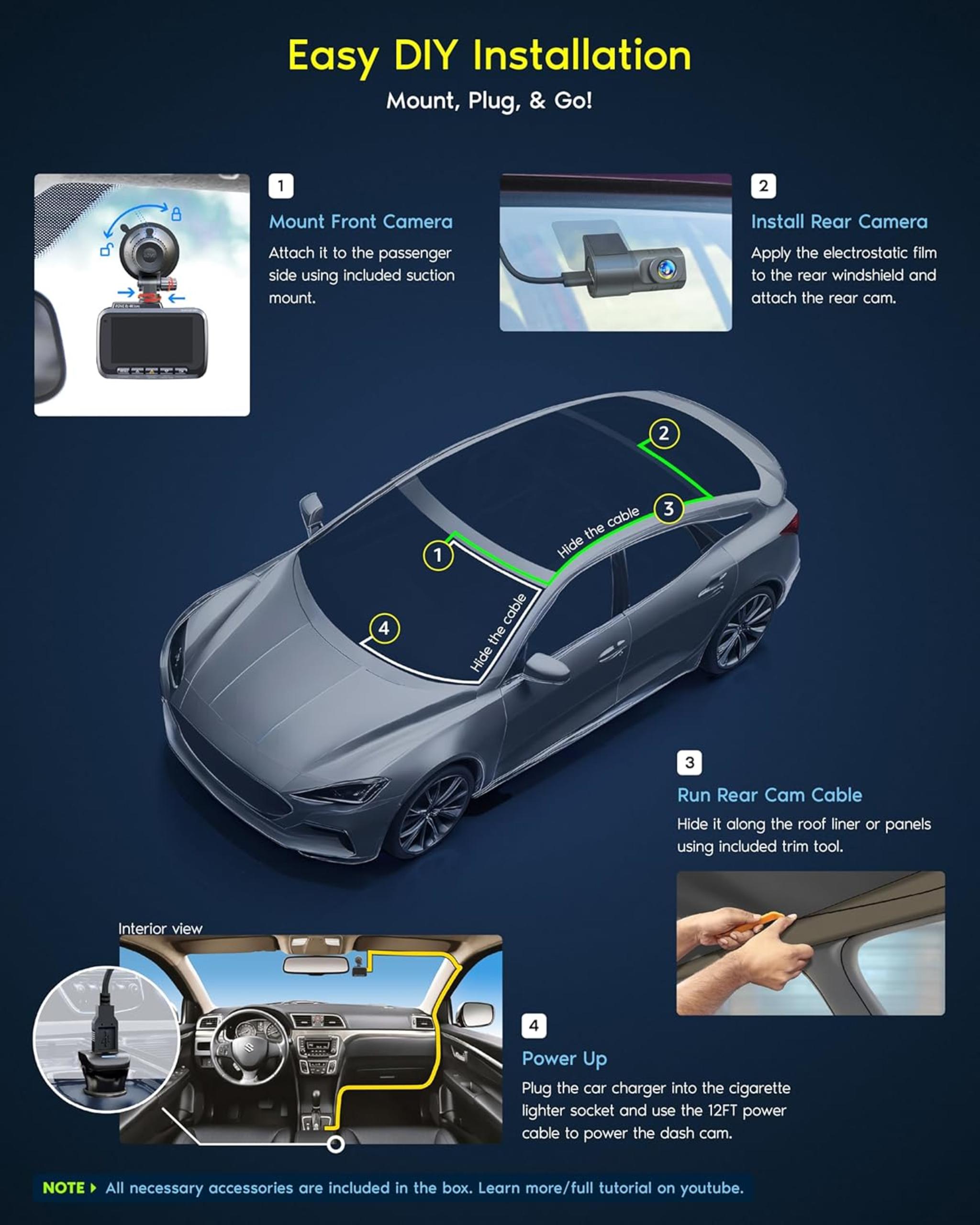 4K Dual Dash Cam Front and Rear with 5G WiFi and STARVIS 2 Sensor
