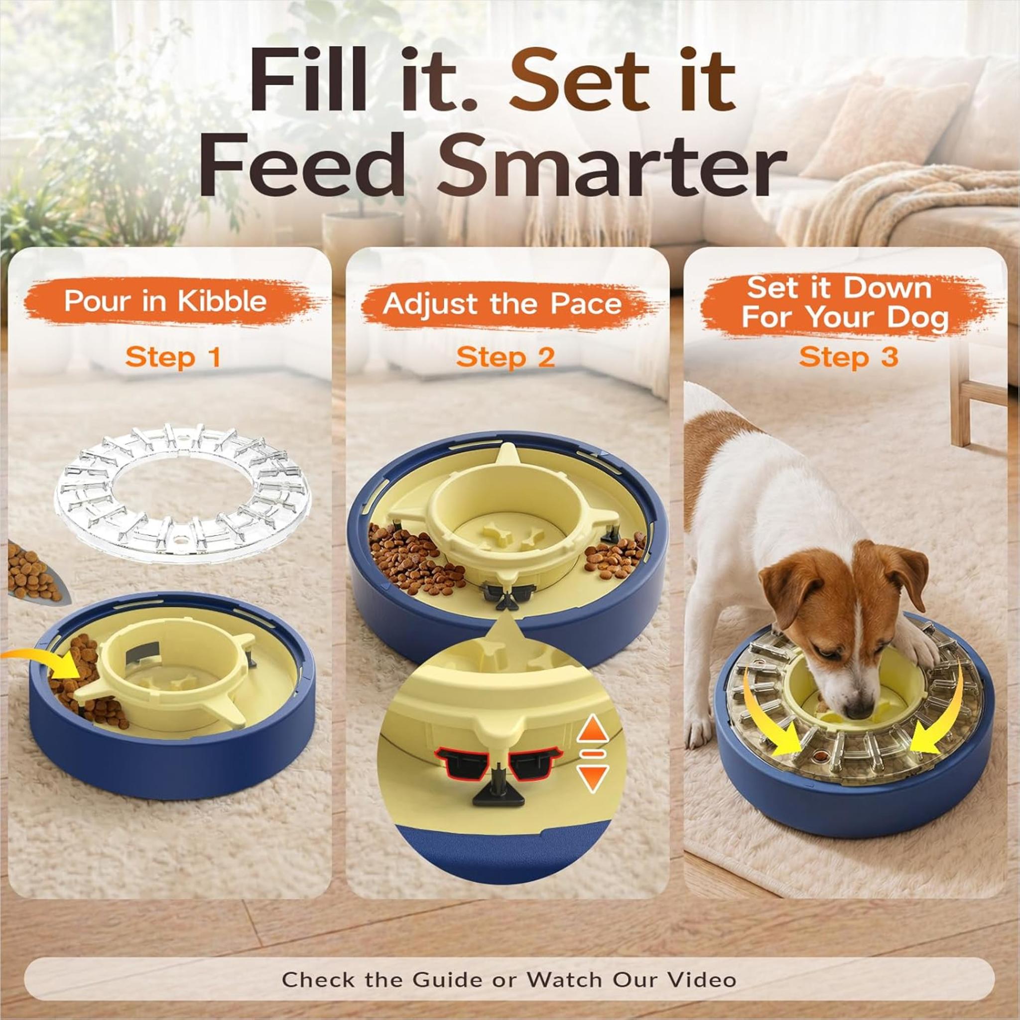 Adjustable Slow Feeder Dog Bowl - Spinning Puzzle & Anti-Gulping Food Dispenser