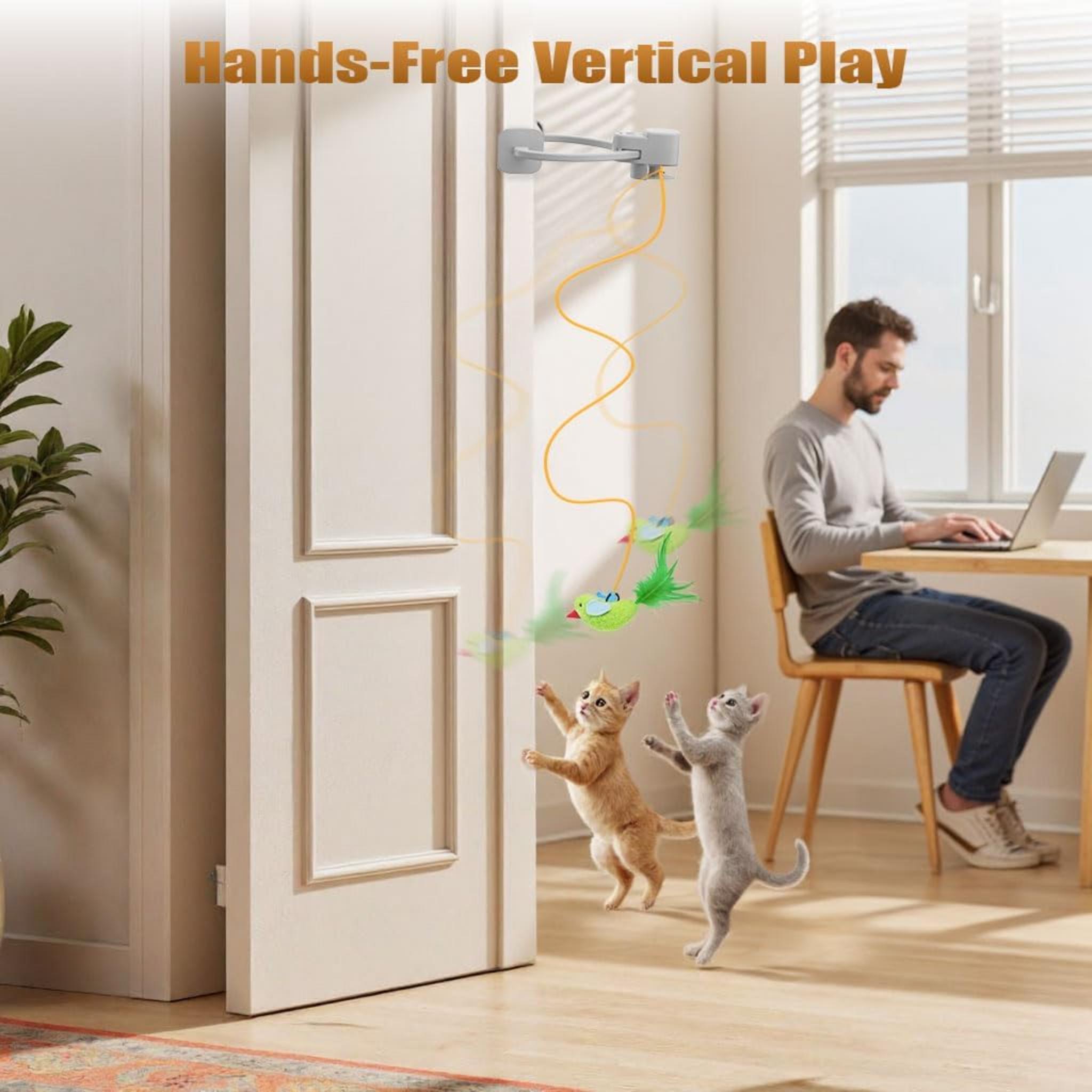 Automatic Flying Bird Feather Wand - Interactive Exercise Toy for Indoor Cats