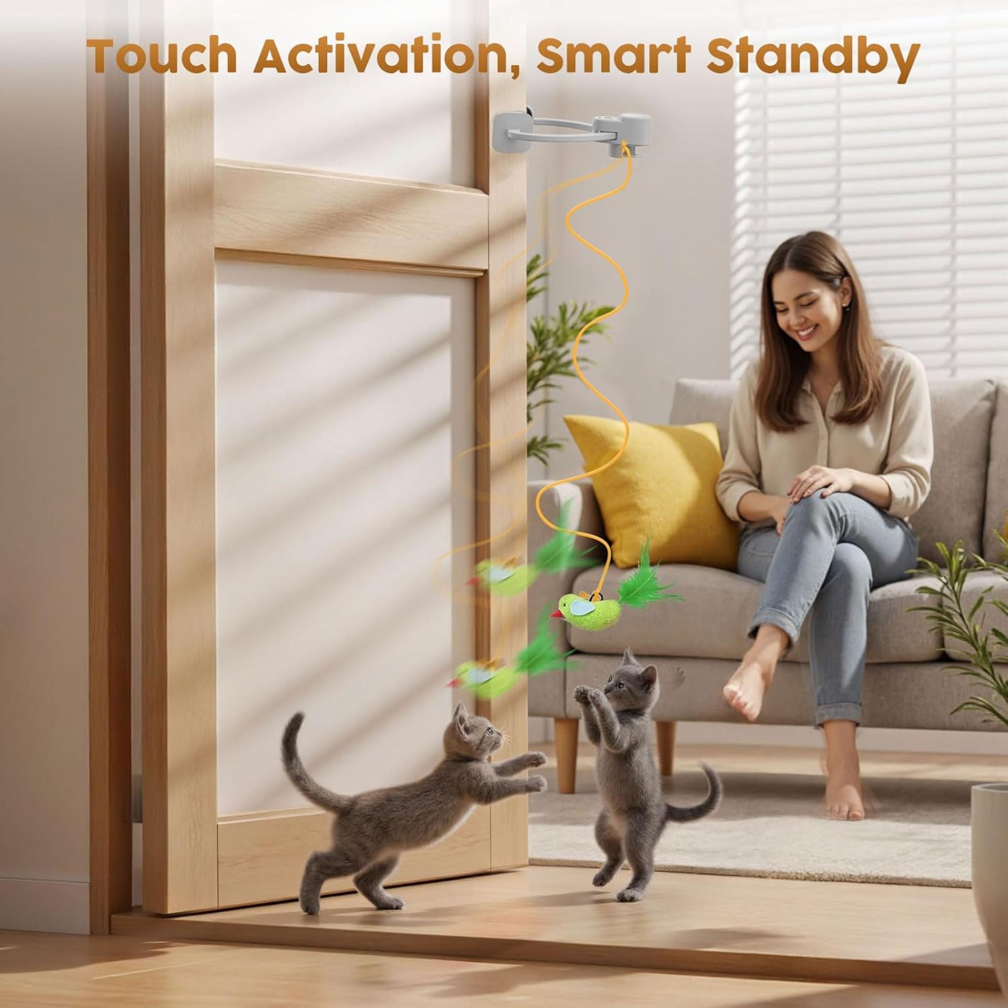Automatic Flying Bird Feather Wand - Interactive Exercise Toy for Indoor Cats