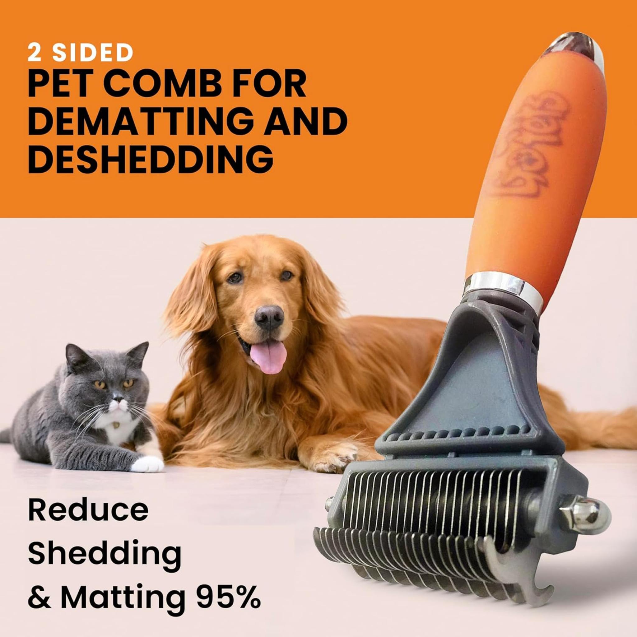 Professional 2-in-1 Pet Dematting Comb and Undercoat Rake